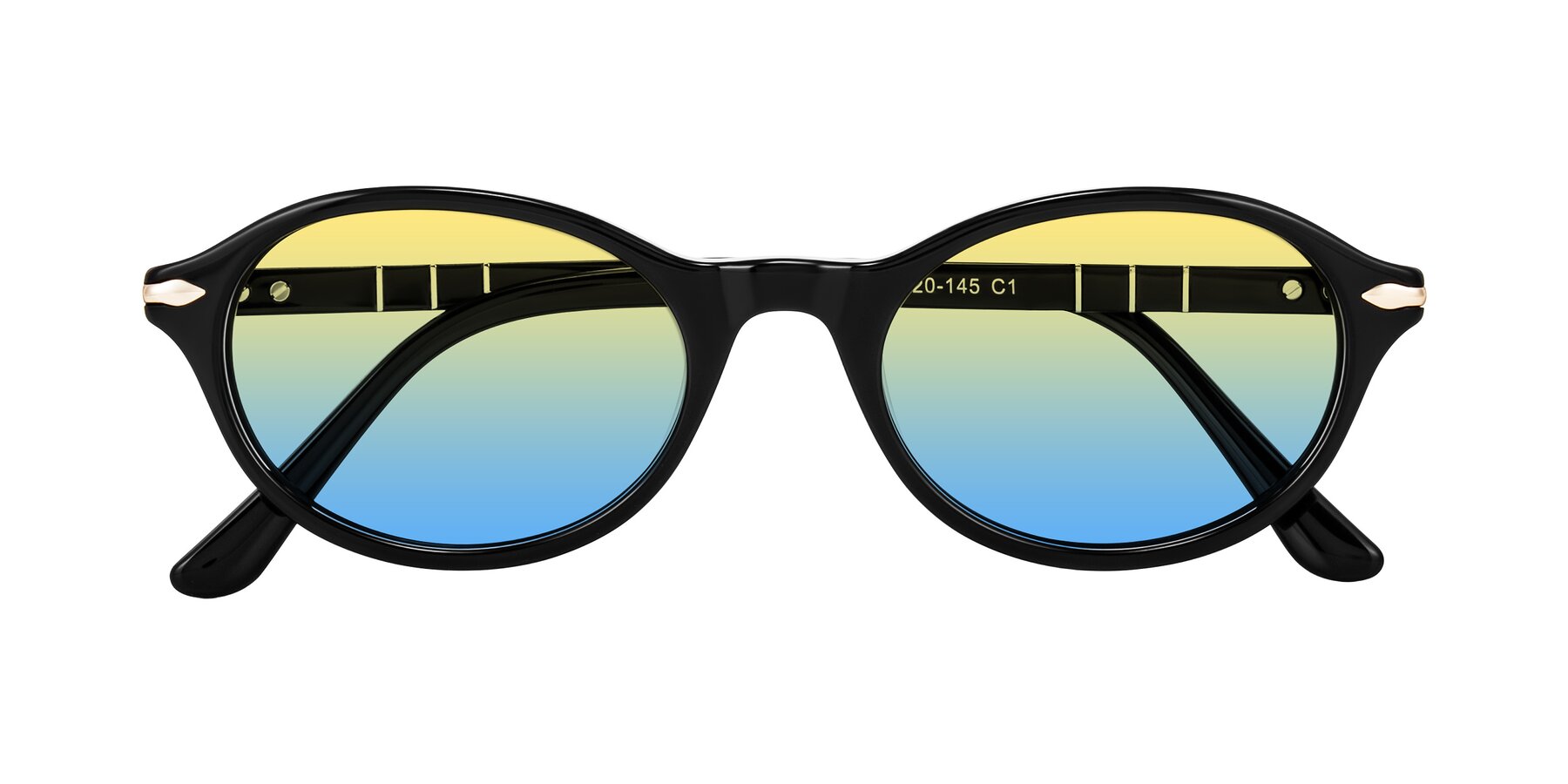 Folded Front of Sidriah in Black with Yellow / Blue Gradient Lenses