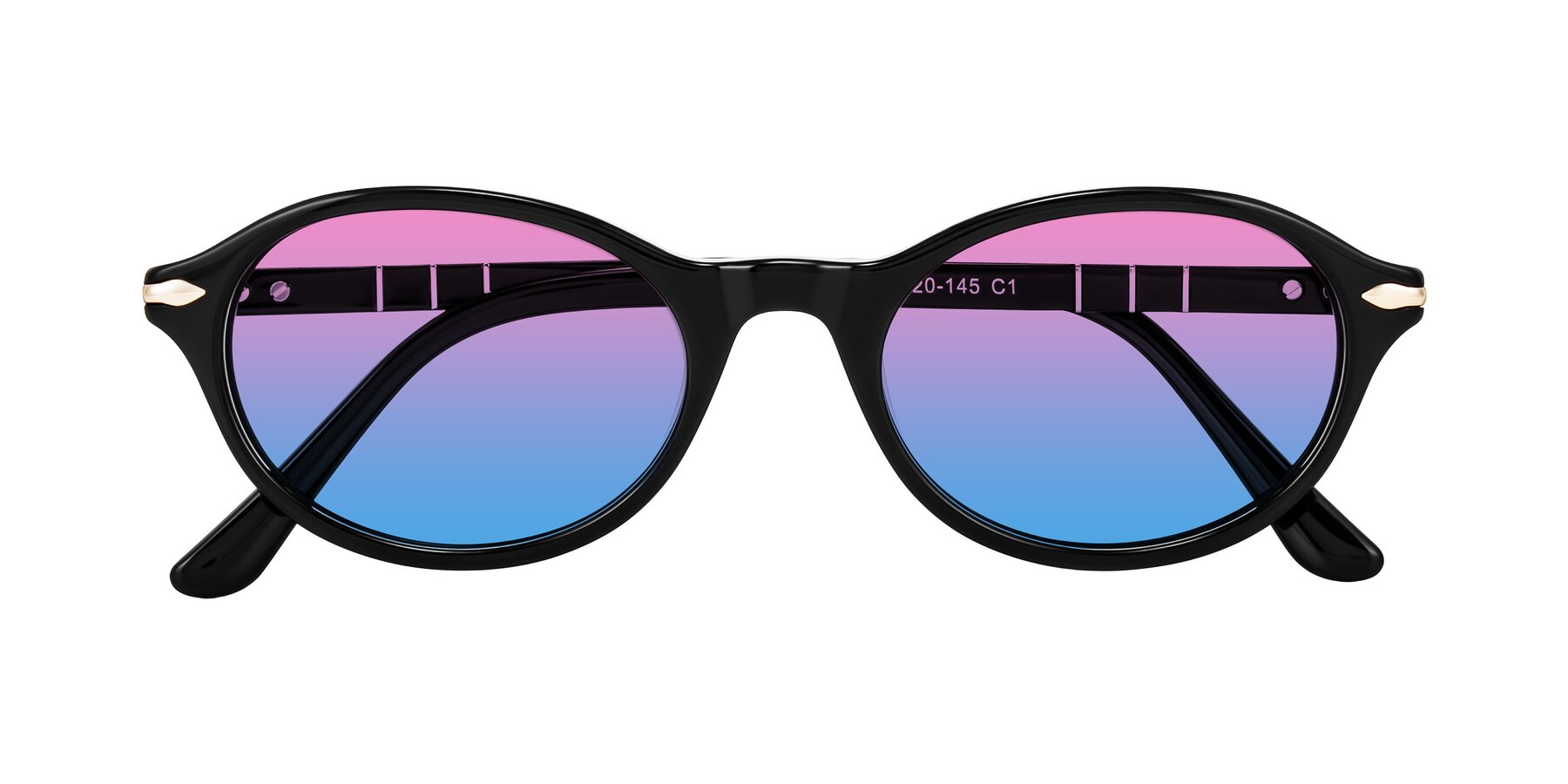 Folded Front of Sidriah in Black with Pink / Blue Gradient Lenses