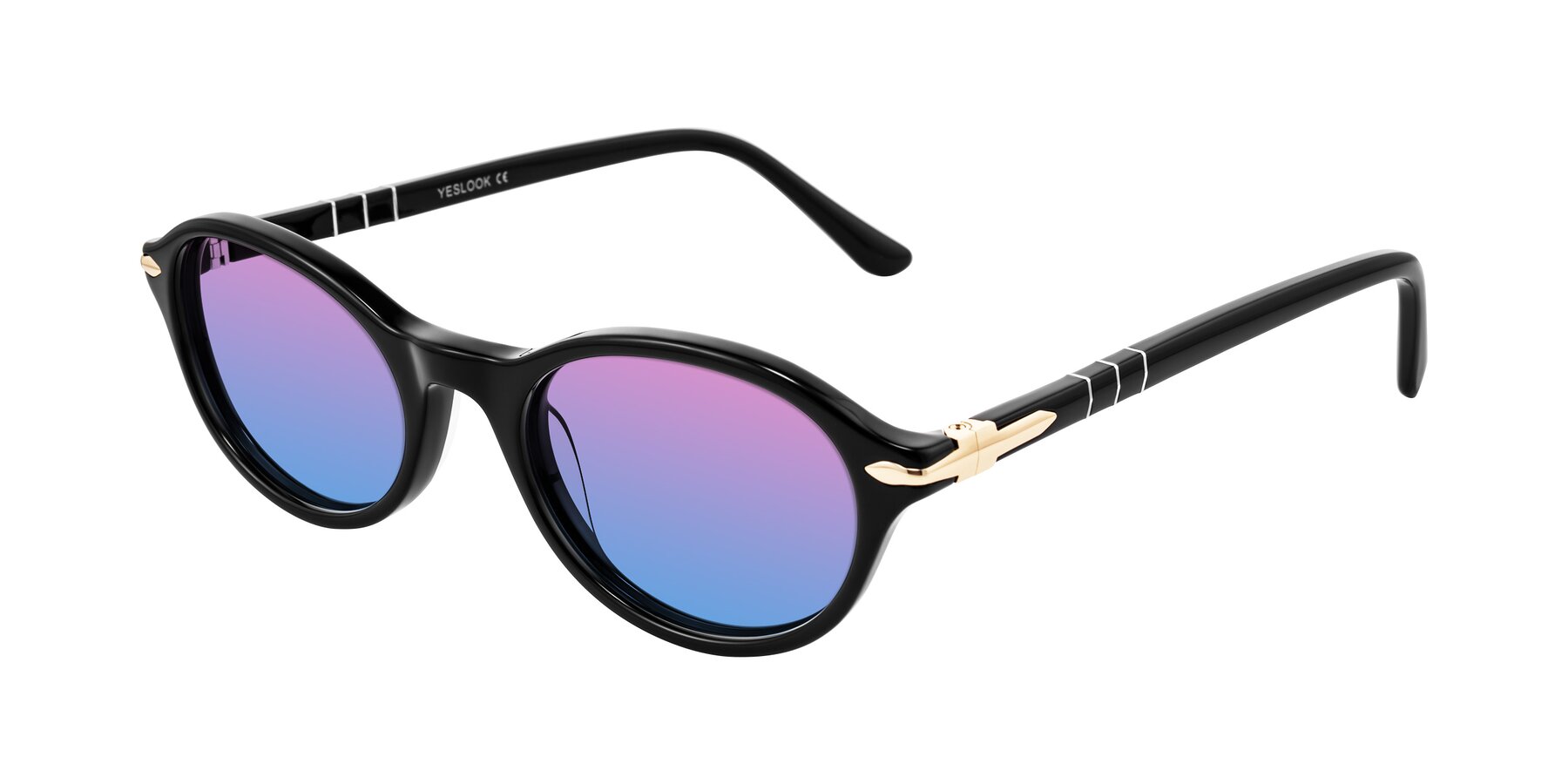 Angle of Sidriah in Black with Pink / Blue Gradient Lenses