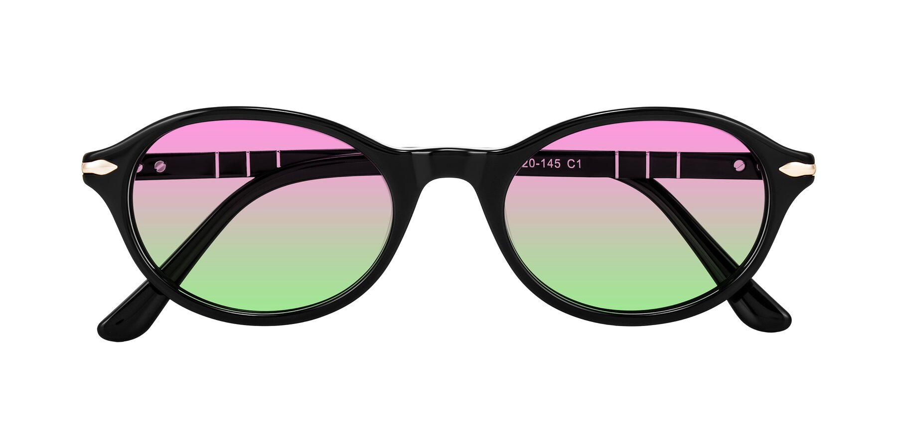 Folded Front of Sidriah in Black with Pink / Green Gradient Lenses