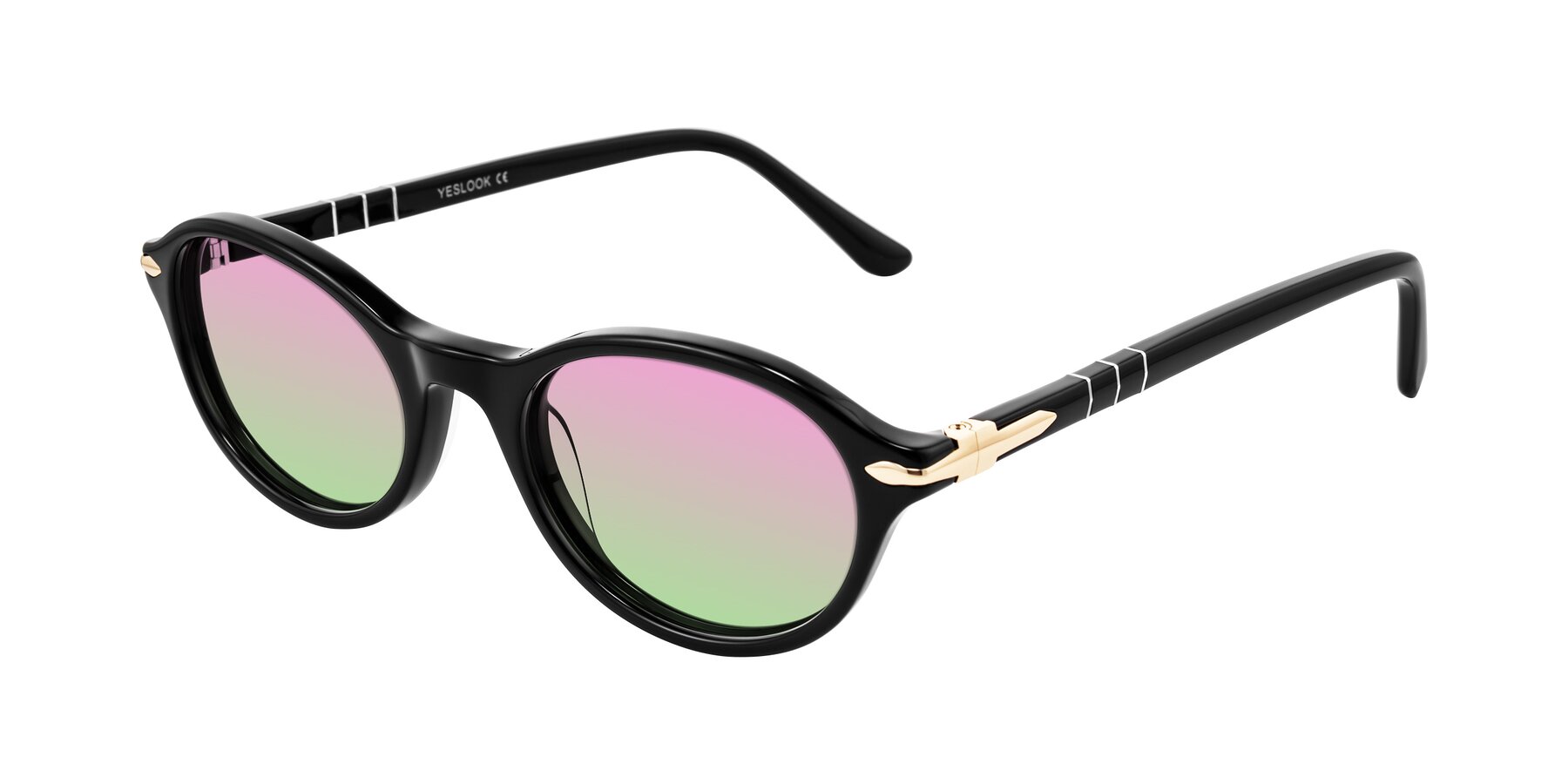Angle of Sidriah in Black with Pink / Green Gradient Lenses