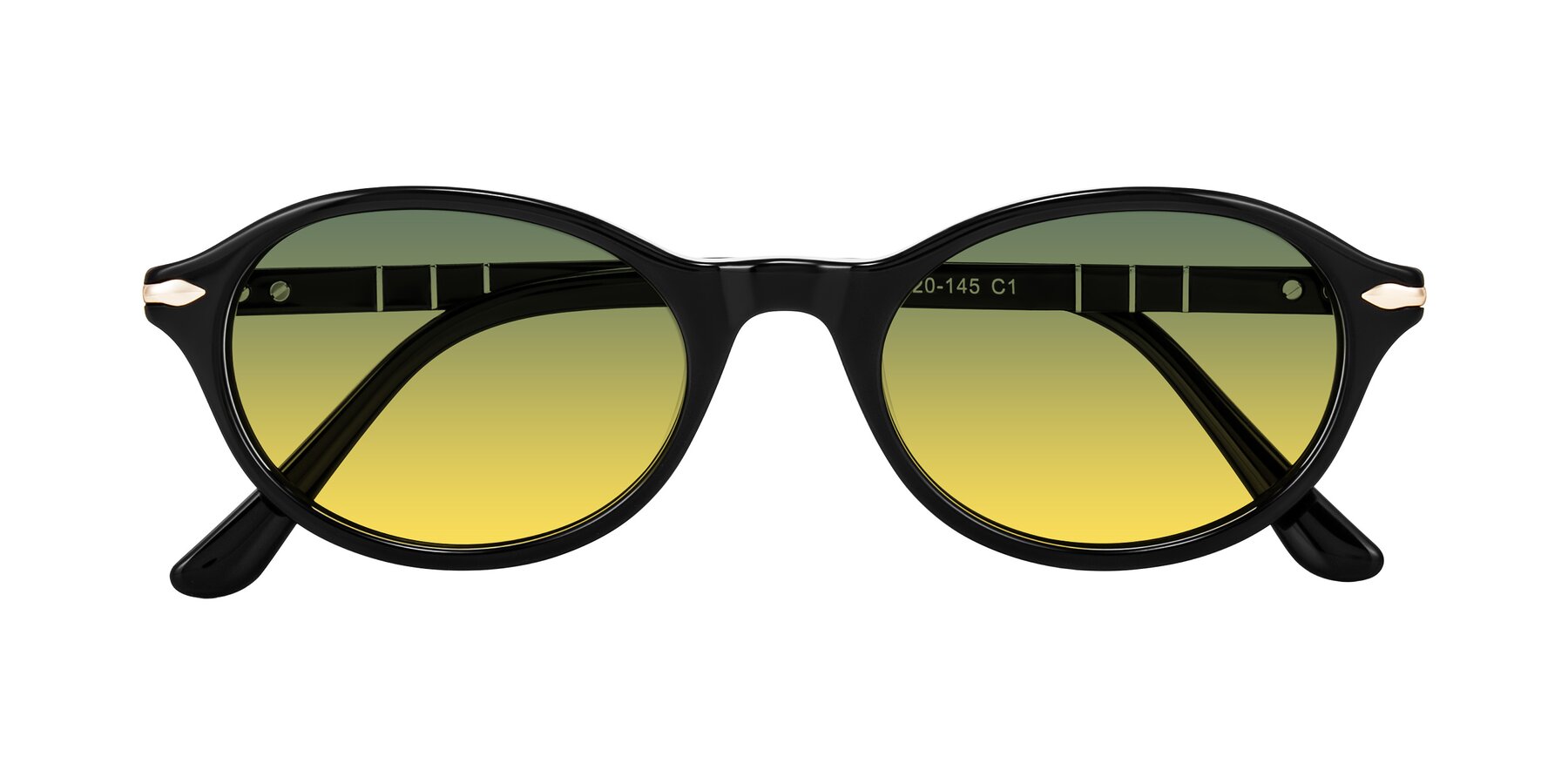 Folded Front of Sidriah in Black with Green / Yellow Gradient Lenses
