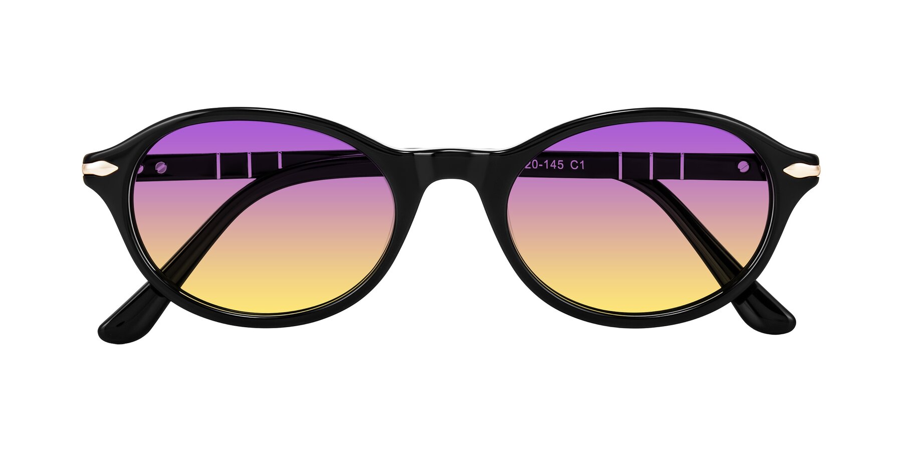 Folded Front of Sidriah in Black with Purple / Yellow Gradient Lenses