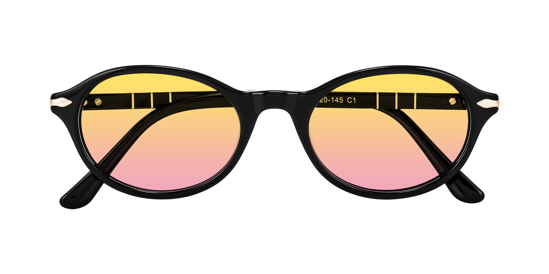 Folded Front of Sidriah in Black with Yellow / Pink Gradient Lenses