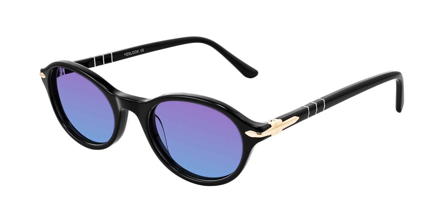 Angle of Sidriah in Black with Purple / Blue Gradient Lenses