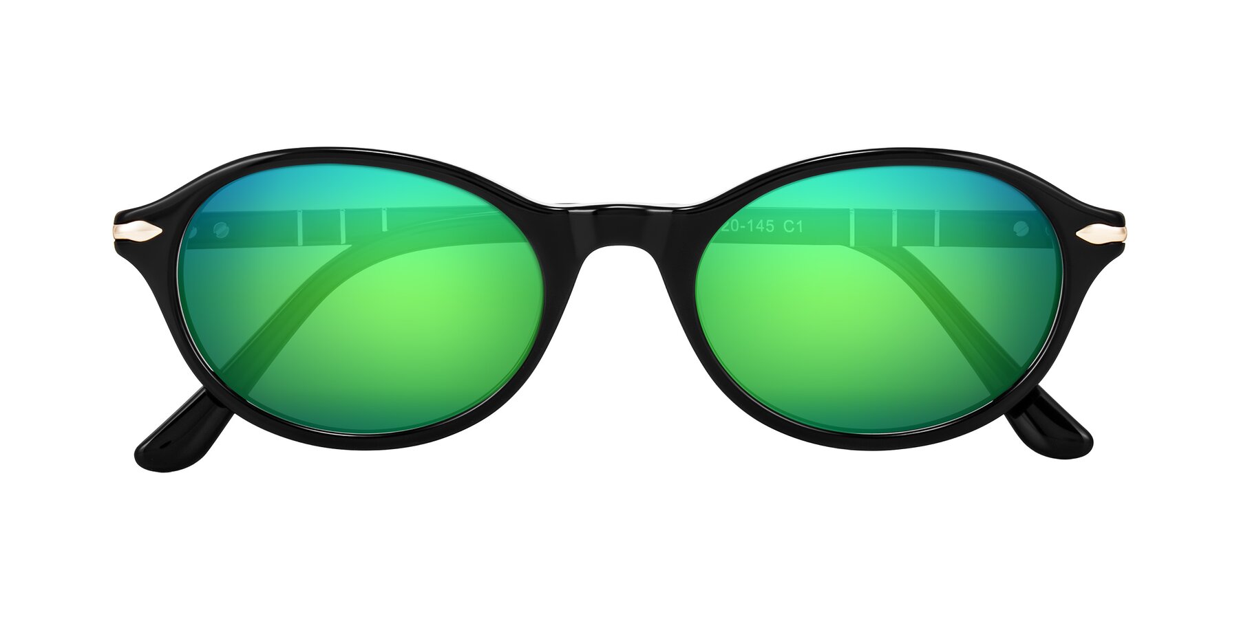 Folded Front of Sidriah in Black with Green Mirrored Lenses