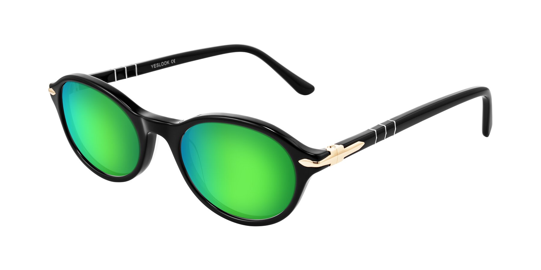 Angle of Sidriah in Black with Green Mirrored Lenses