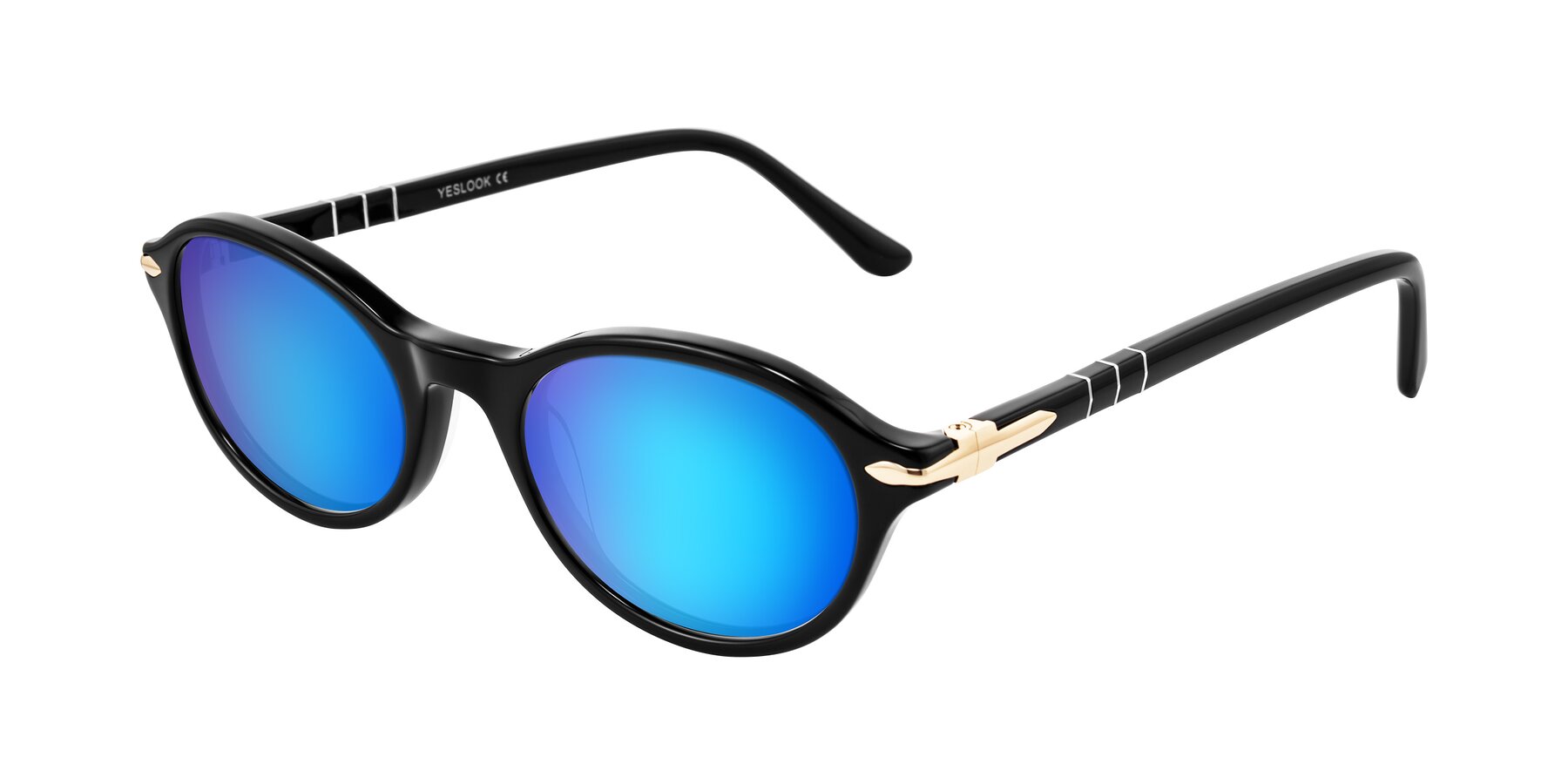 Angle of Sidriah in Black with Blue Mirrored Lenses