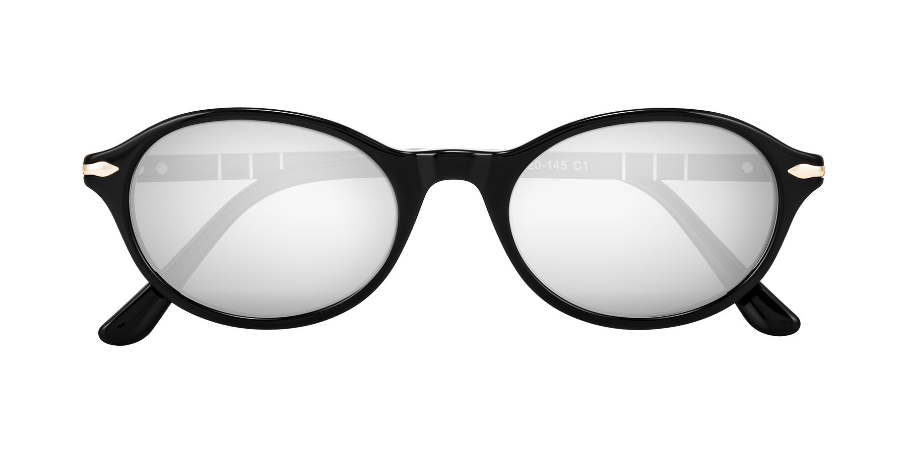 Folded Front of Sidriah in Black with Silver Mirrored Lenses