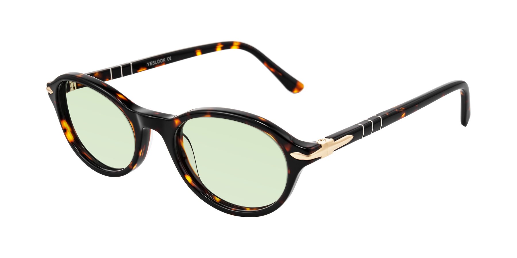 Angle of Sidriah in Tortoise with Light Green Tinted Lenses