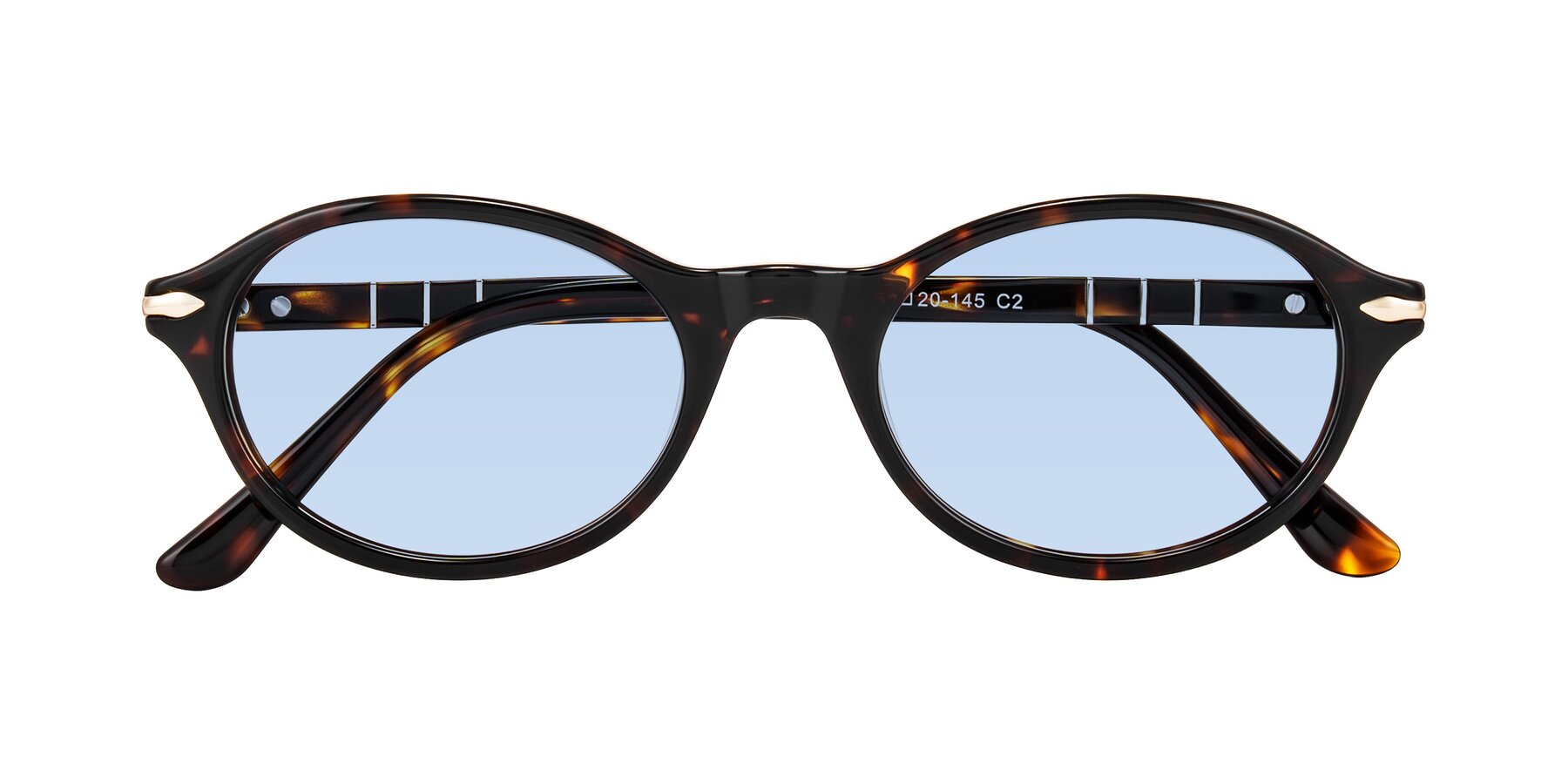 Folded Front of Sidriah in Tortoise with Light Blue Tinted Lenses