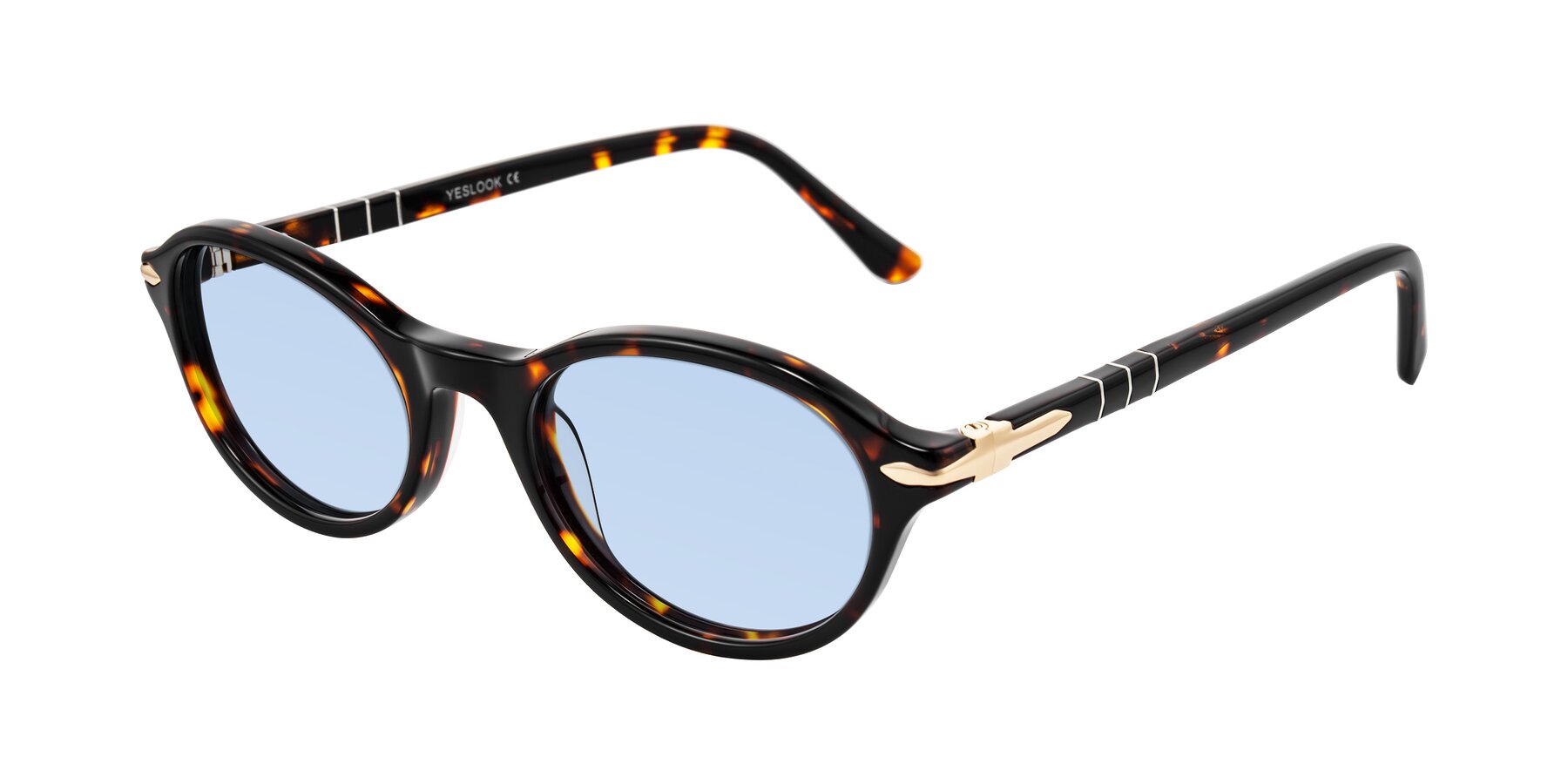Angle of Sidriah in Tortoise with Light Blue Tinted Lenses