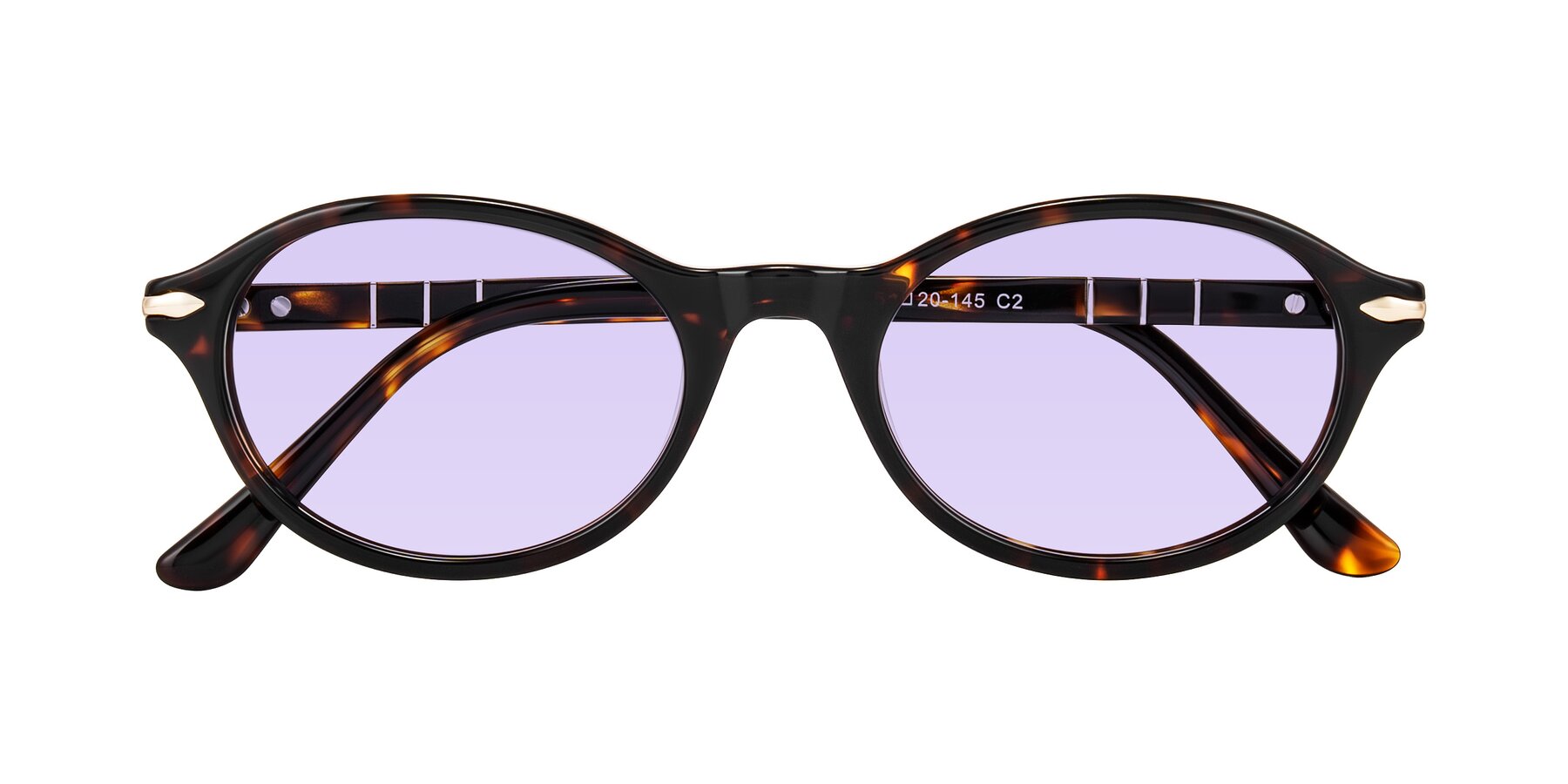 Folded Front of Sidriah in Tortoise with Light Purple Tinted Lenses