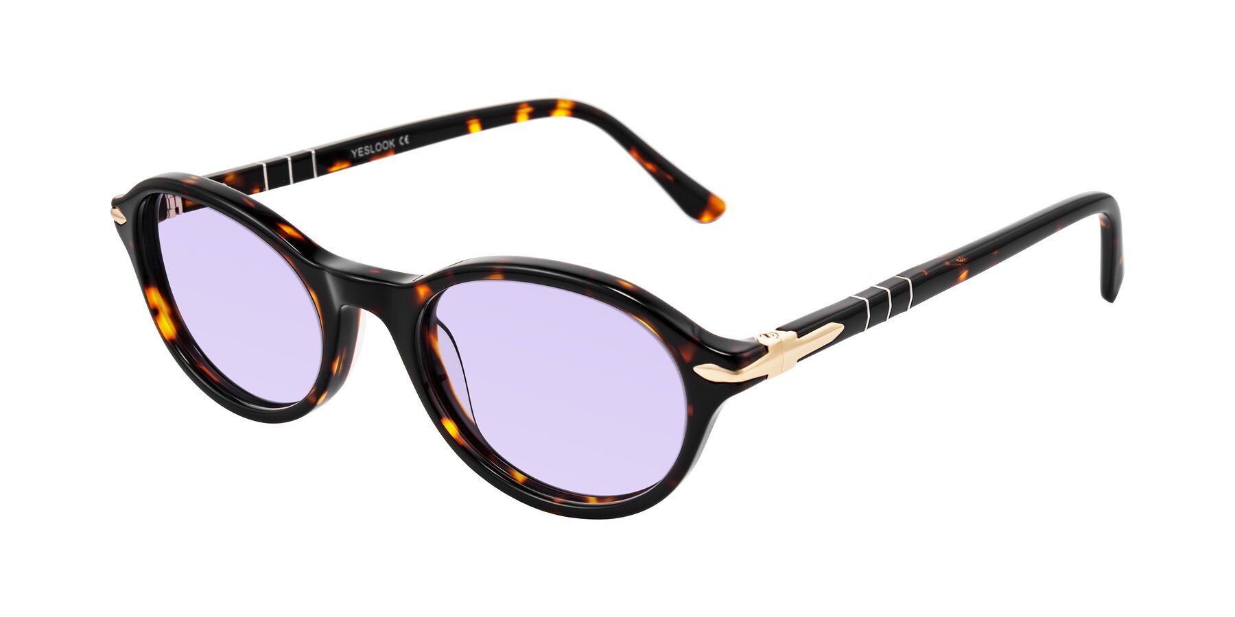 Angle of Sidriah in Tortoise with Light Purple Tinted Lenses