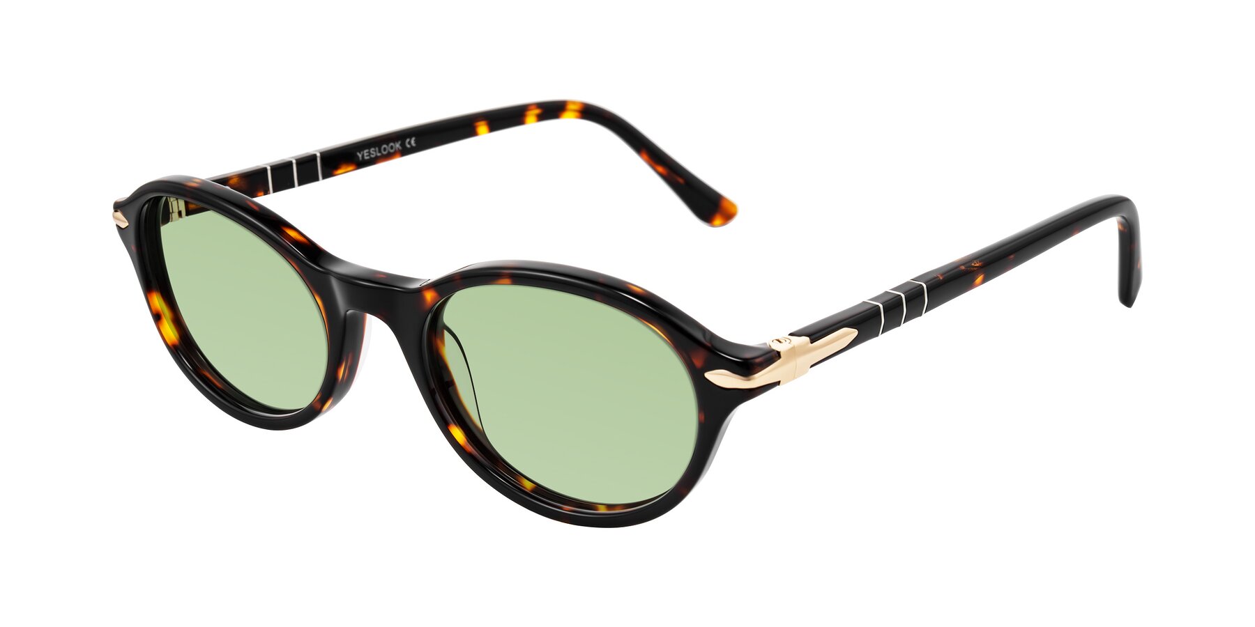 Angle of Sidriah in Tortoise with Medium Green Tinted Lenses
