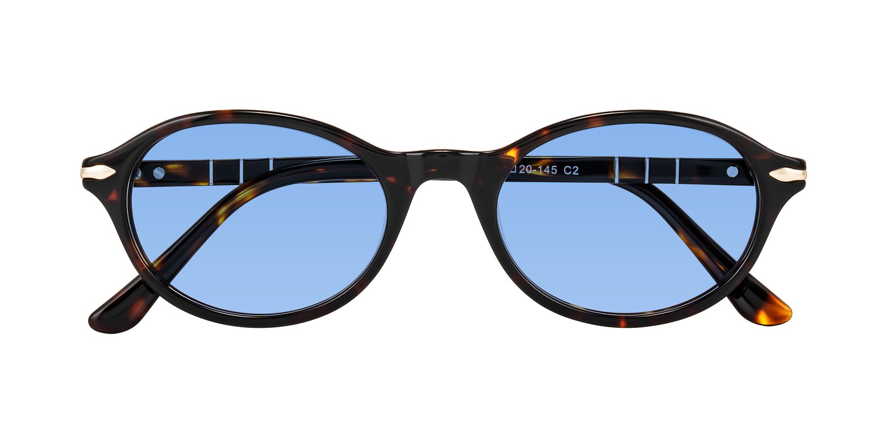 Folded Front of Sidriah in Tortoise with Medium Blue Tinted Lenses