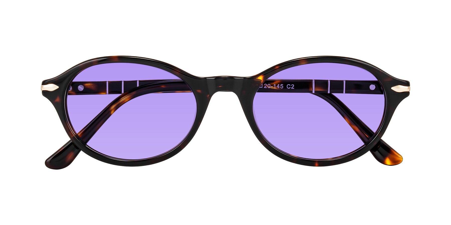 Folded Front of Sidriah in Tortoise with Medium Purple Tinted Lenses