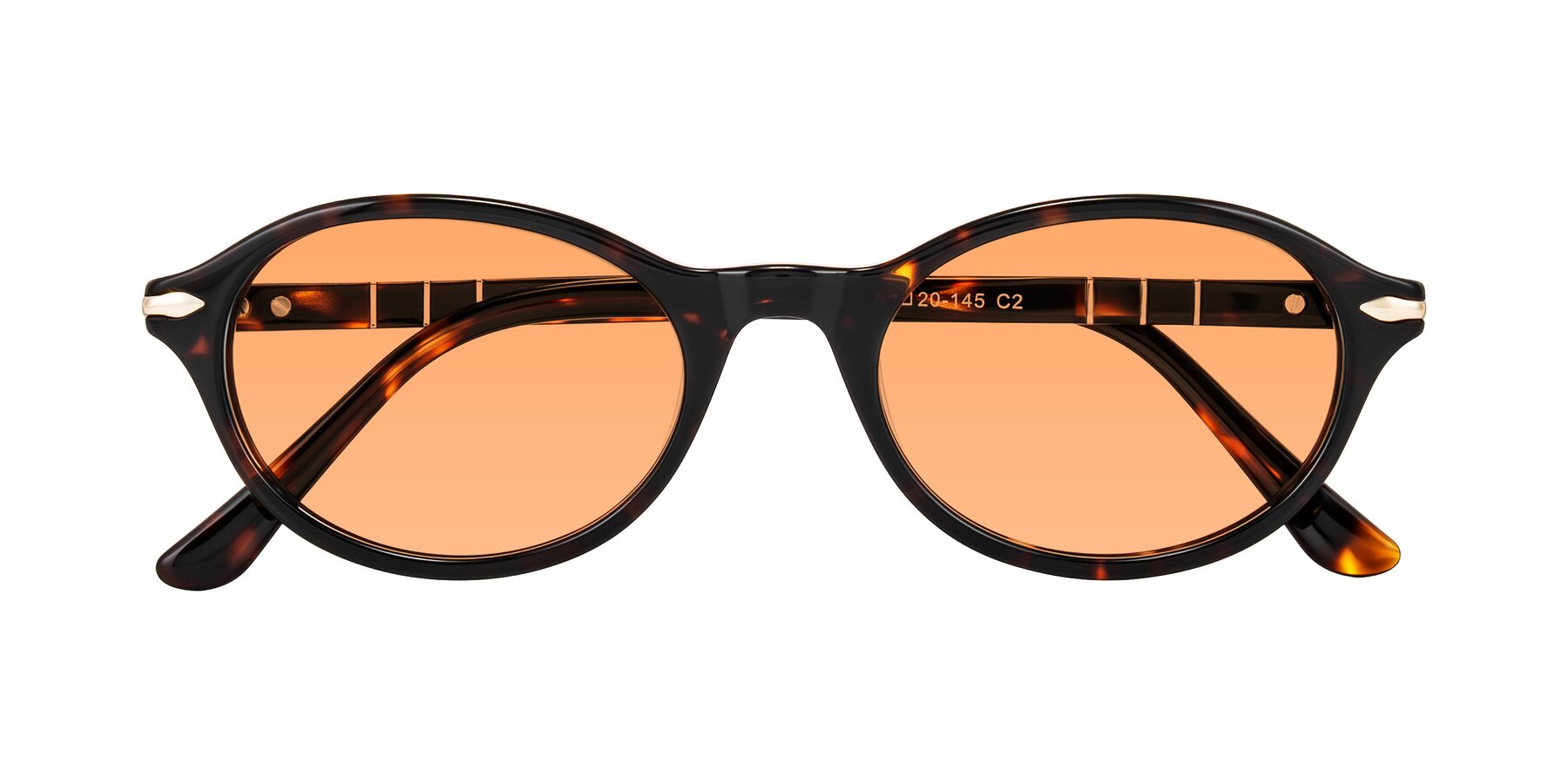 Folded Front of Sidriah in Tortoise with Medium Orange Tinted Lenses