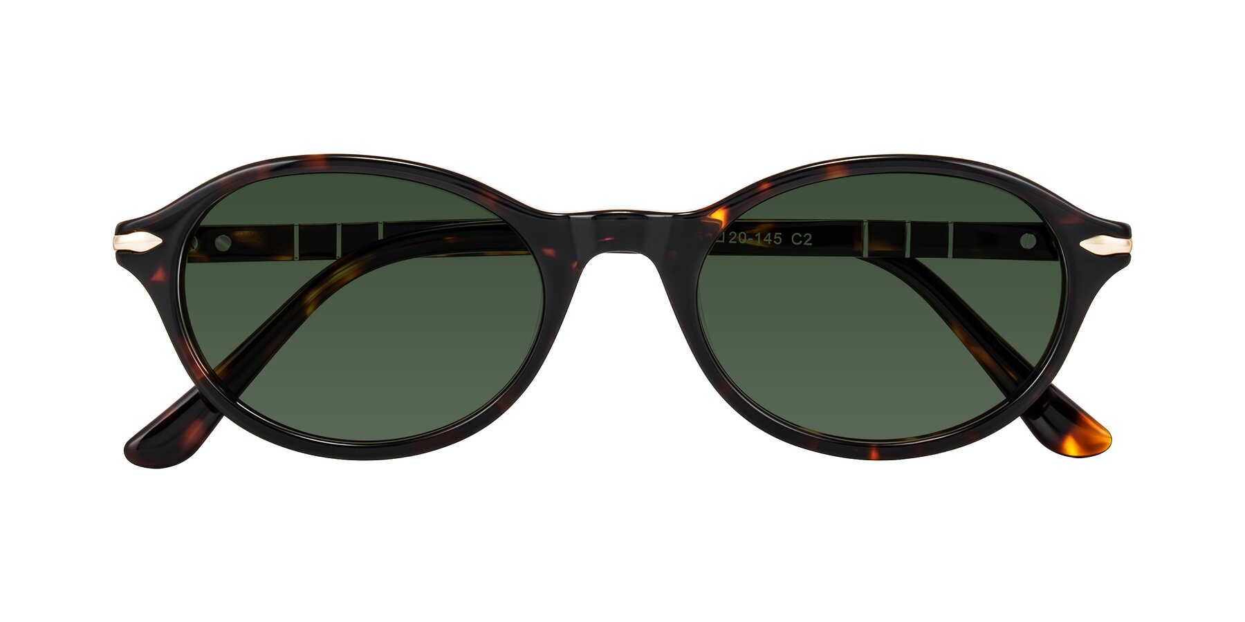Folded Front of Sidriah in Tortoise with Green Tinted Lenses
