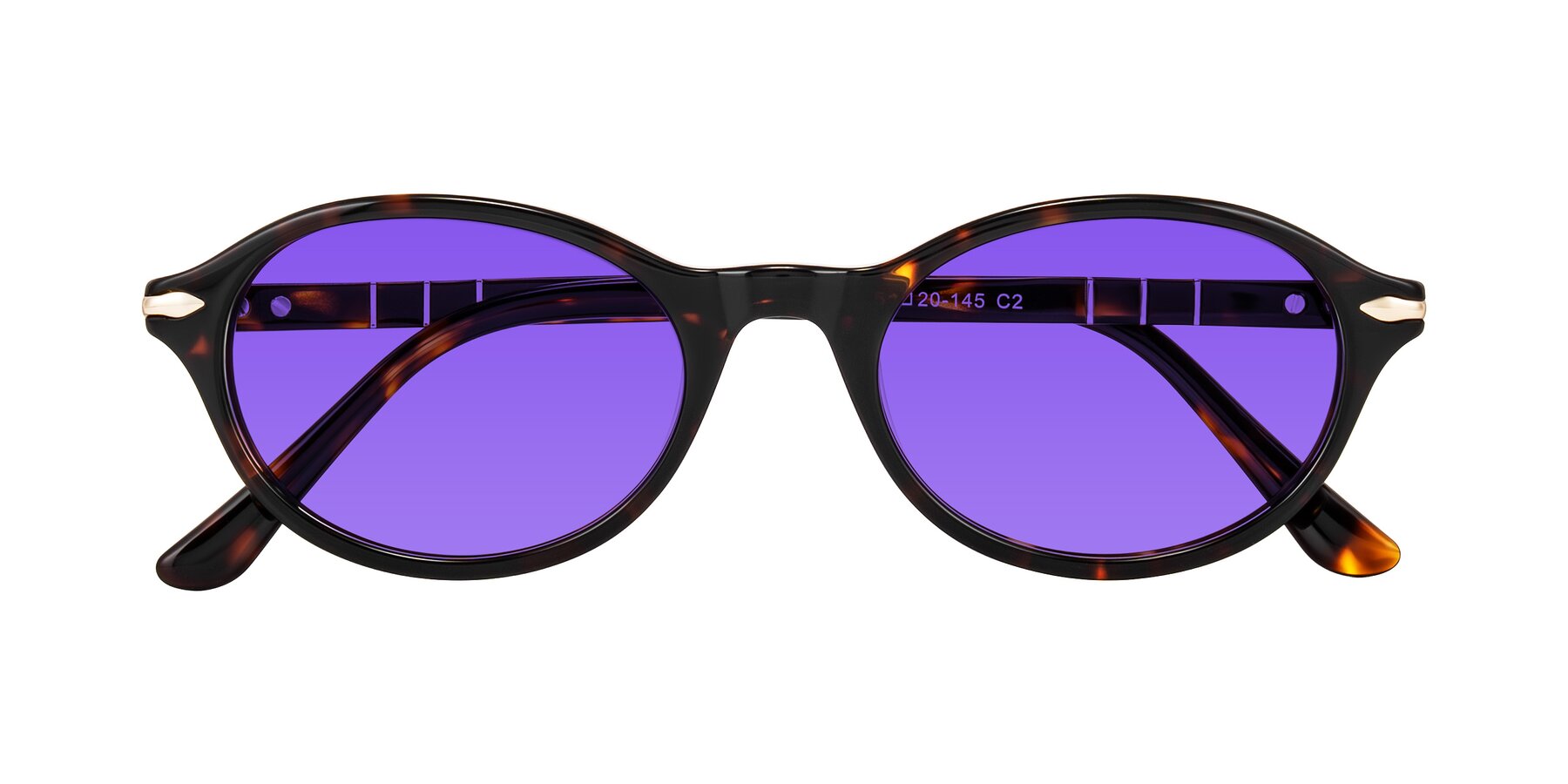 Folded Front of Sidriah in Tortoise with Purple Tinted Lenses