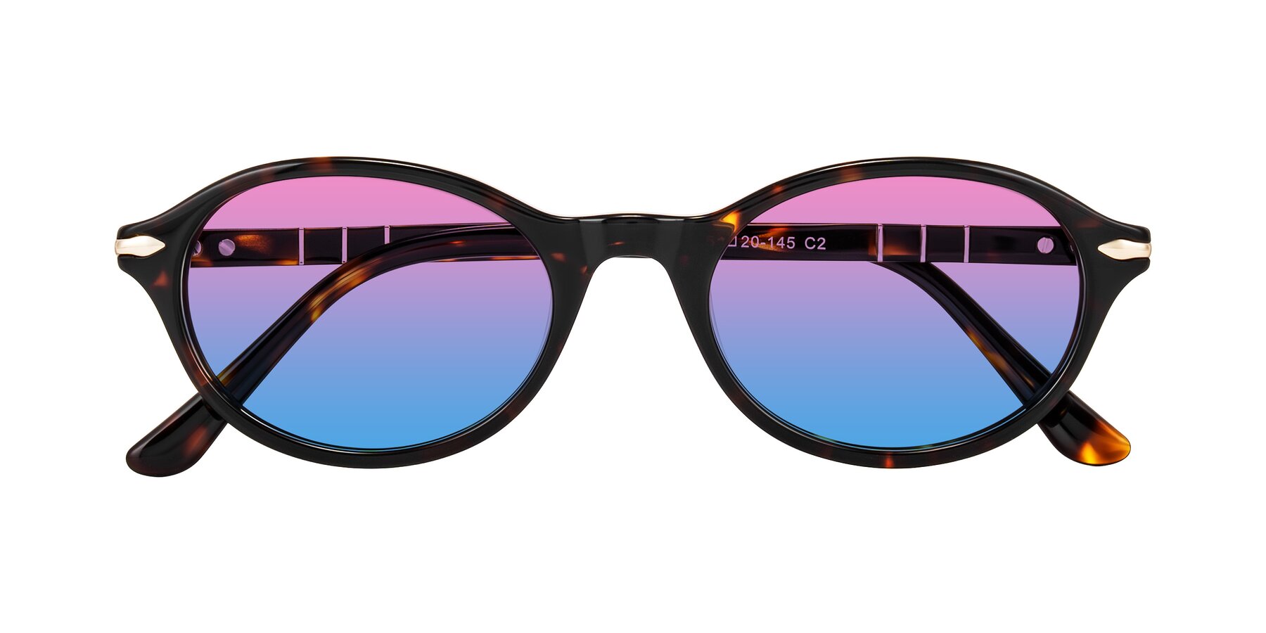 Folded Front of Sidriah in Tortoise with Pink / Blue Gradient Lenses