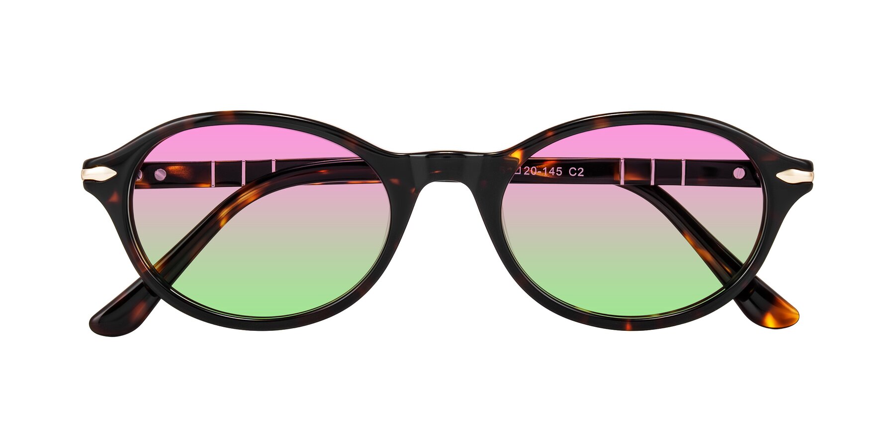 Folded Front of Sidriah in Tortoise with Pink / Green Gradient Lenses
