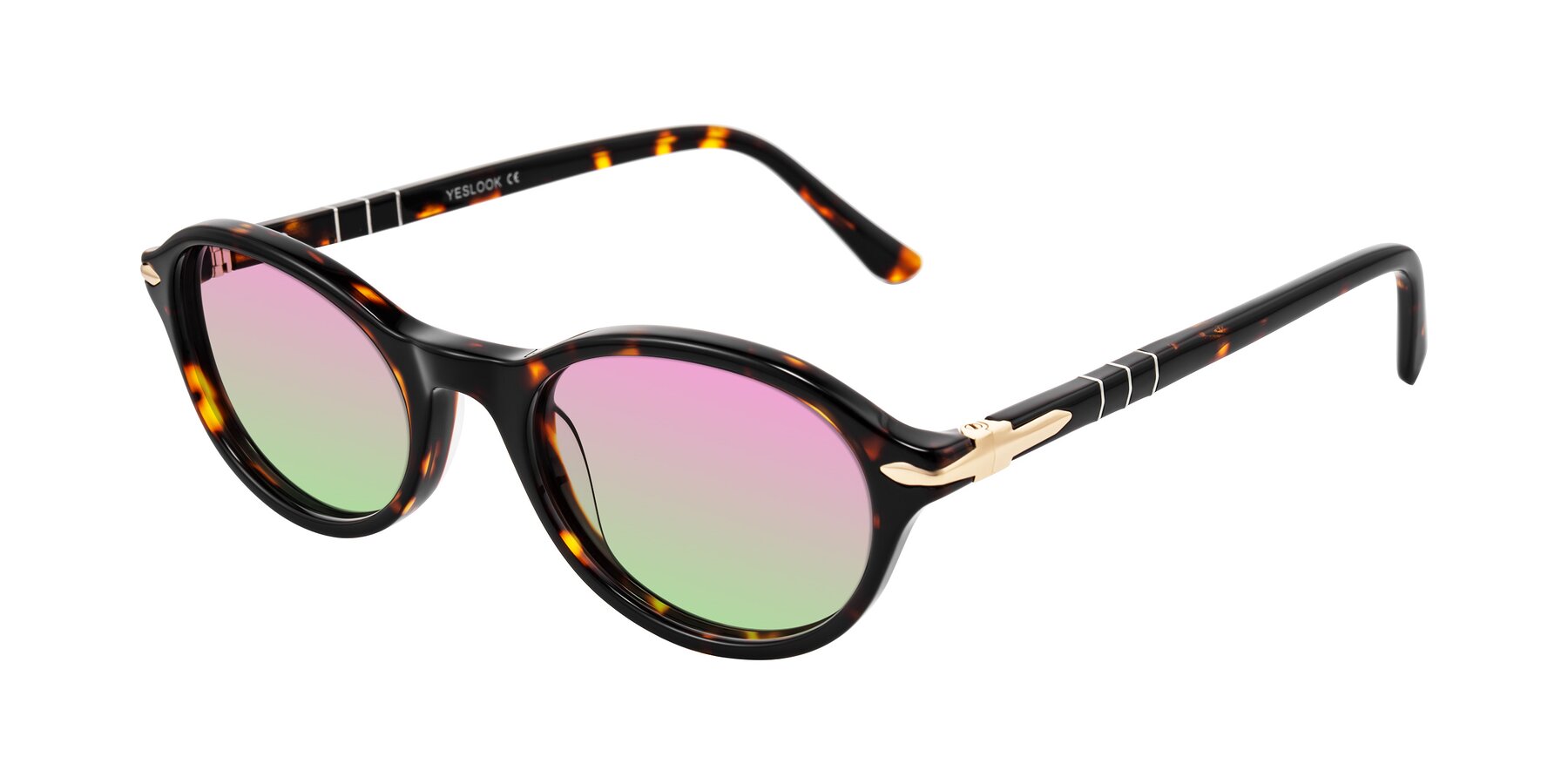 Angle of Sidriah in Tortoise with Pink / Green Gradient Lenses
