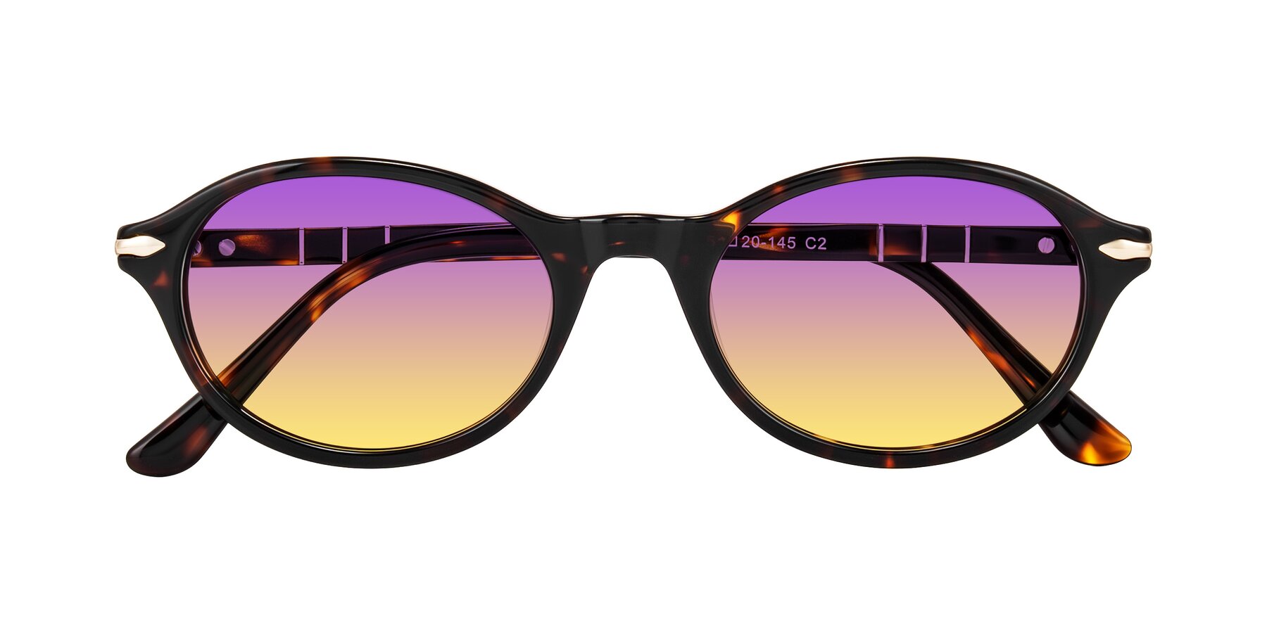 Folded Front of Sidriah in Tortoise with Purple / Yellow Gradient Lenses