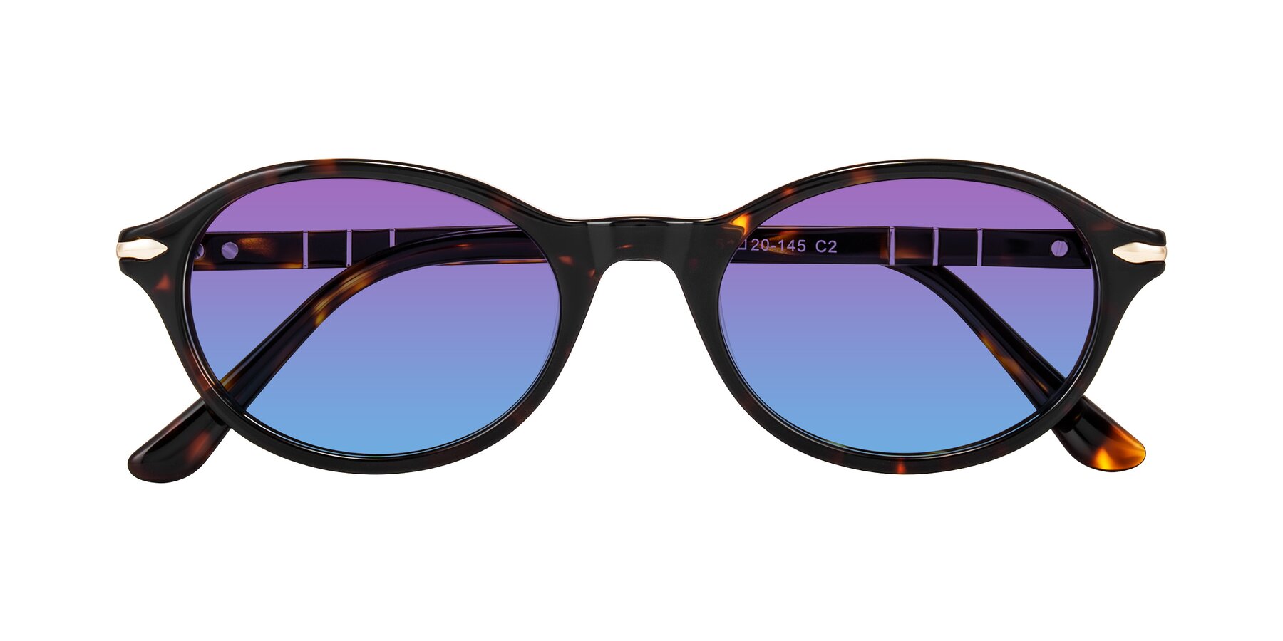 Folded Front of Sidriah in Tortoise with Purple / Blue Gradient Lenses