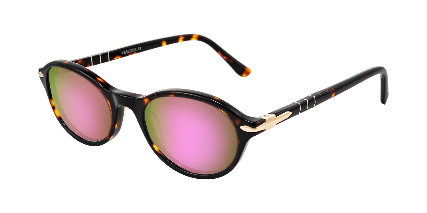 Angle of Sidriah in Tortoise with Pink Mirrored Lenses