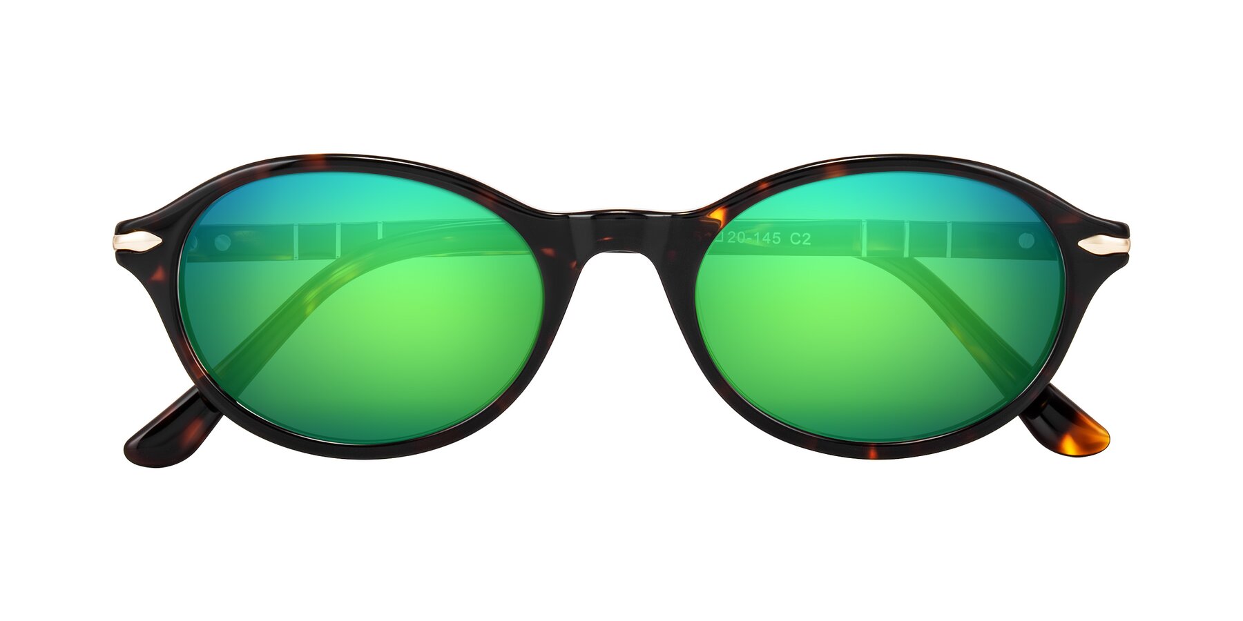Folded Front of Sidriah in Tortoise with Green Mirrored Lenses