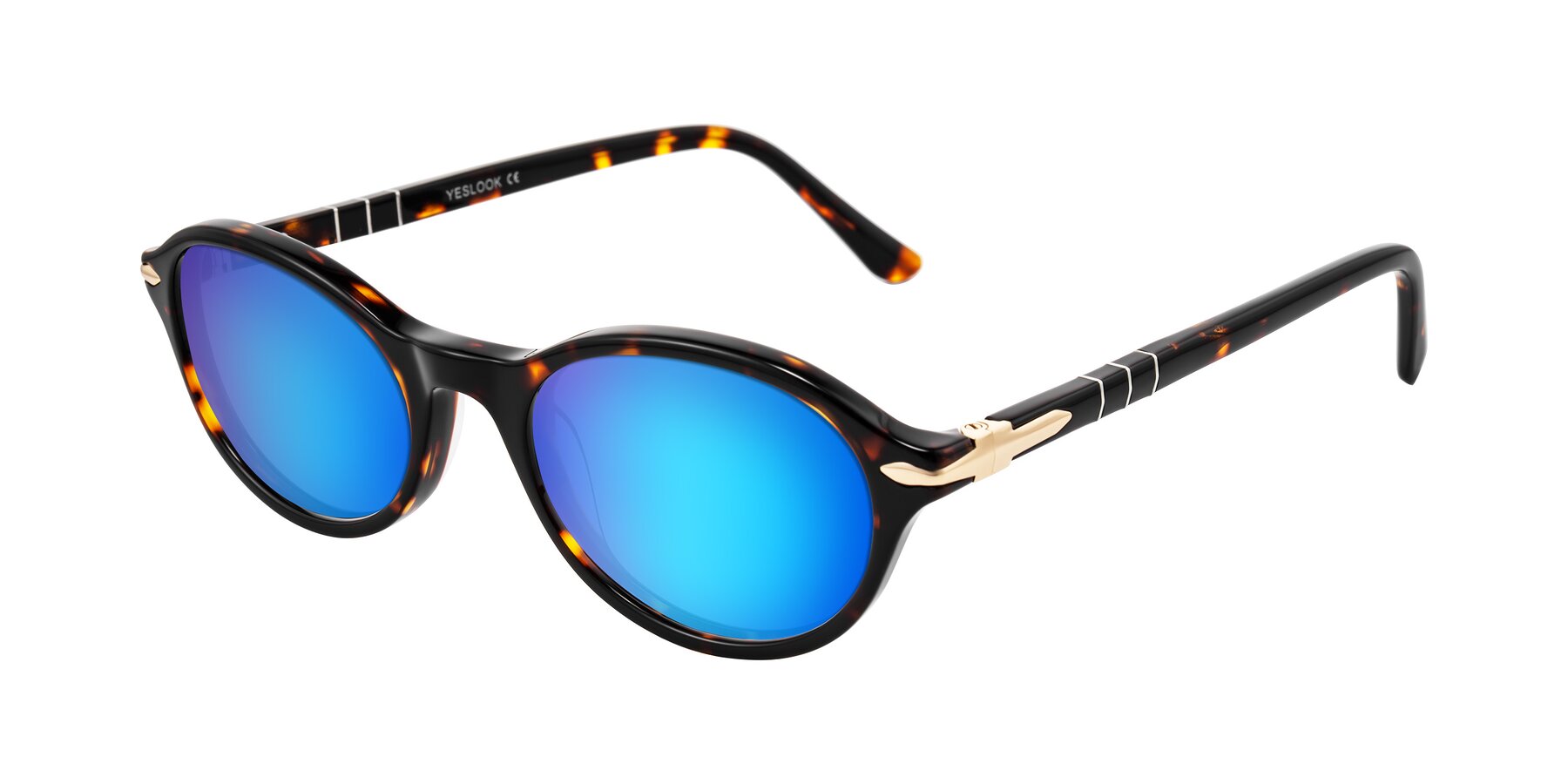 Angle of Sidriah in Tortoise with Blue Mirrored Lenses