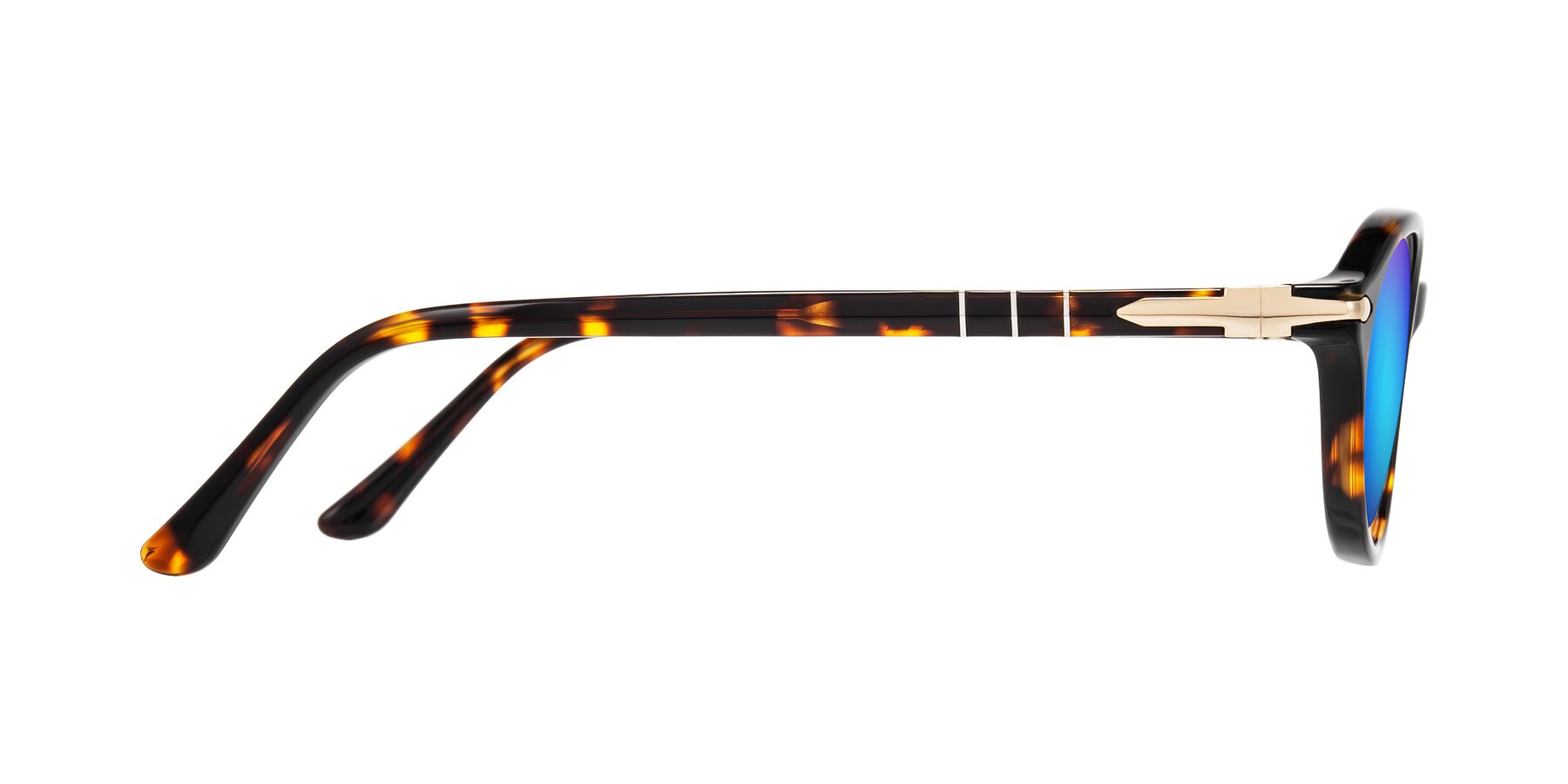 Side of Sidriah in Tortoise with Blue Mirrored Lenses