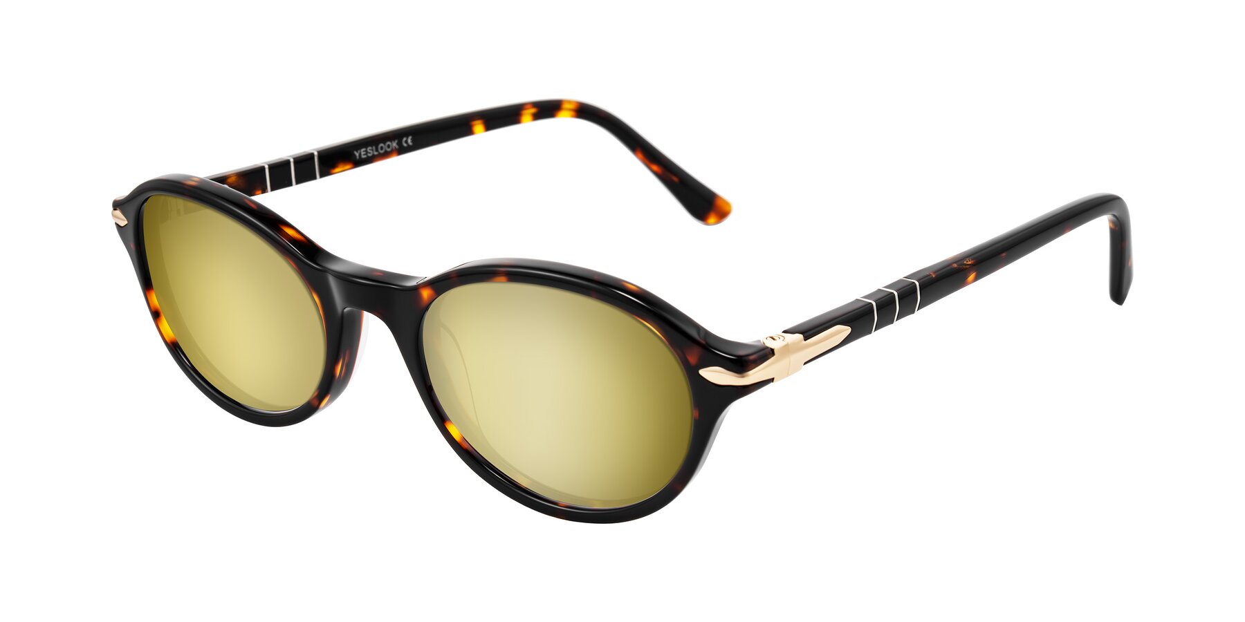 Angle of Sidriah in Tortoise with Gold Mirrored Lenses