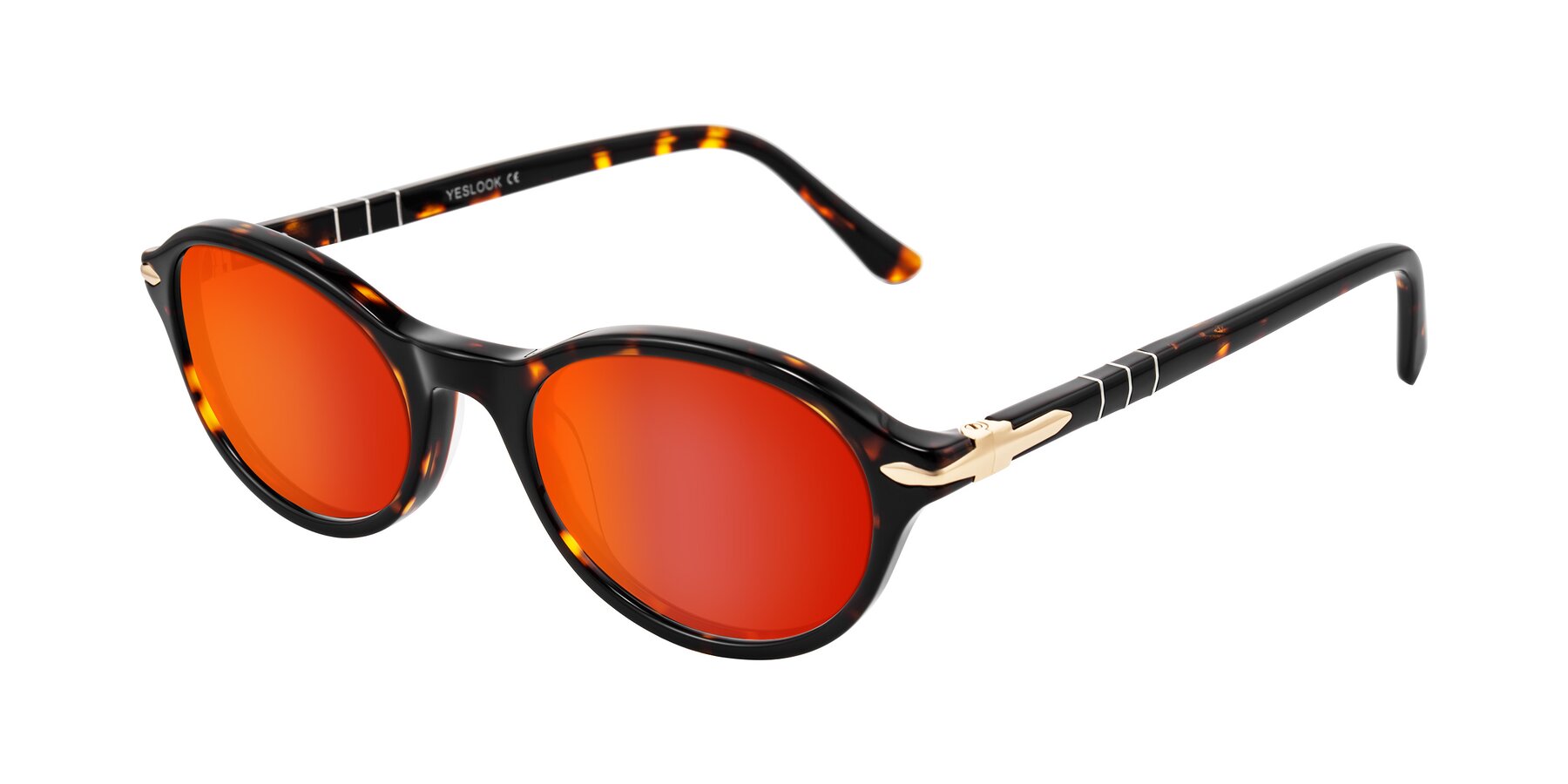 Angle of Sidriah in Tortoise with Red Gold Mirrored Lenses