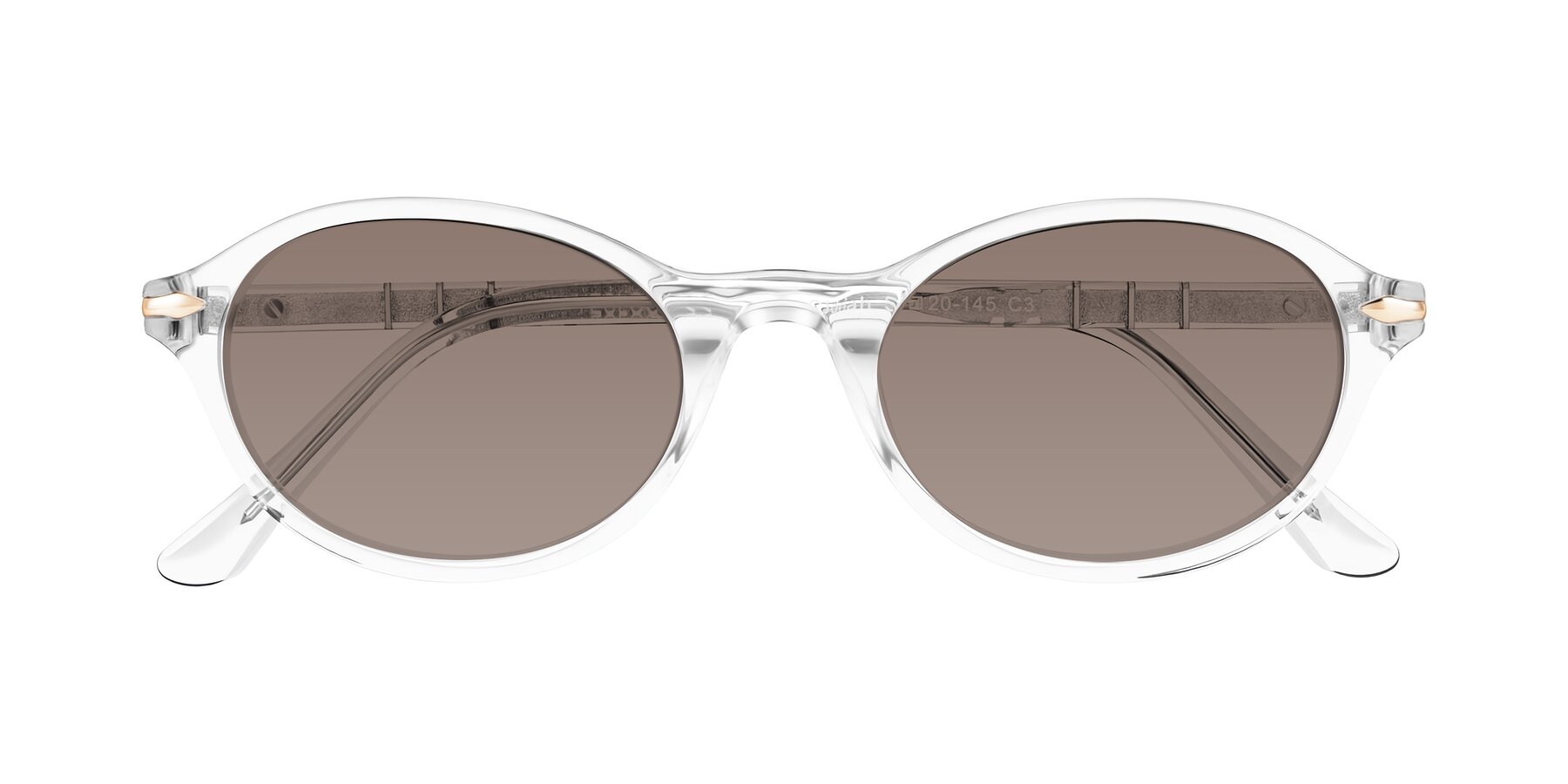 Folded Front of Sidriah in Clear with Medium Brown Tinted Lenses