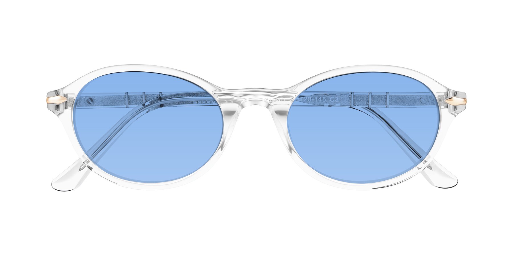 Folded Front of Sidriah in Clear with Medium Blue Tinted Lenses