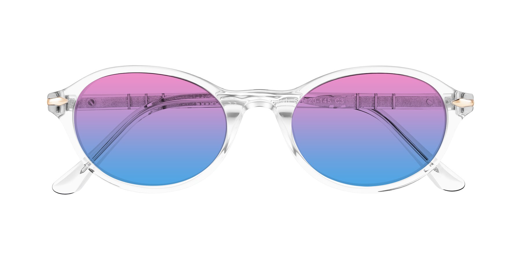 Folded Front of Sidriah in Clear with Pink / Blue Gradient Lenses