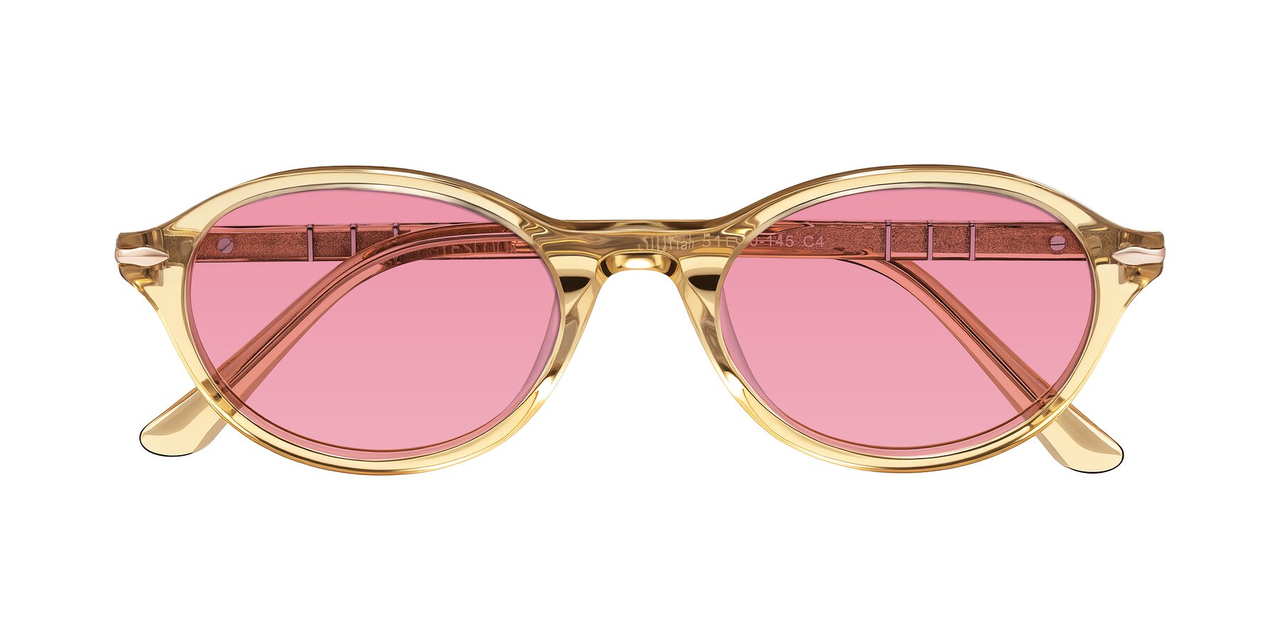 Folded Front of Sidriah in Transparent Amber with Pink Tinted Lenses