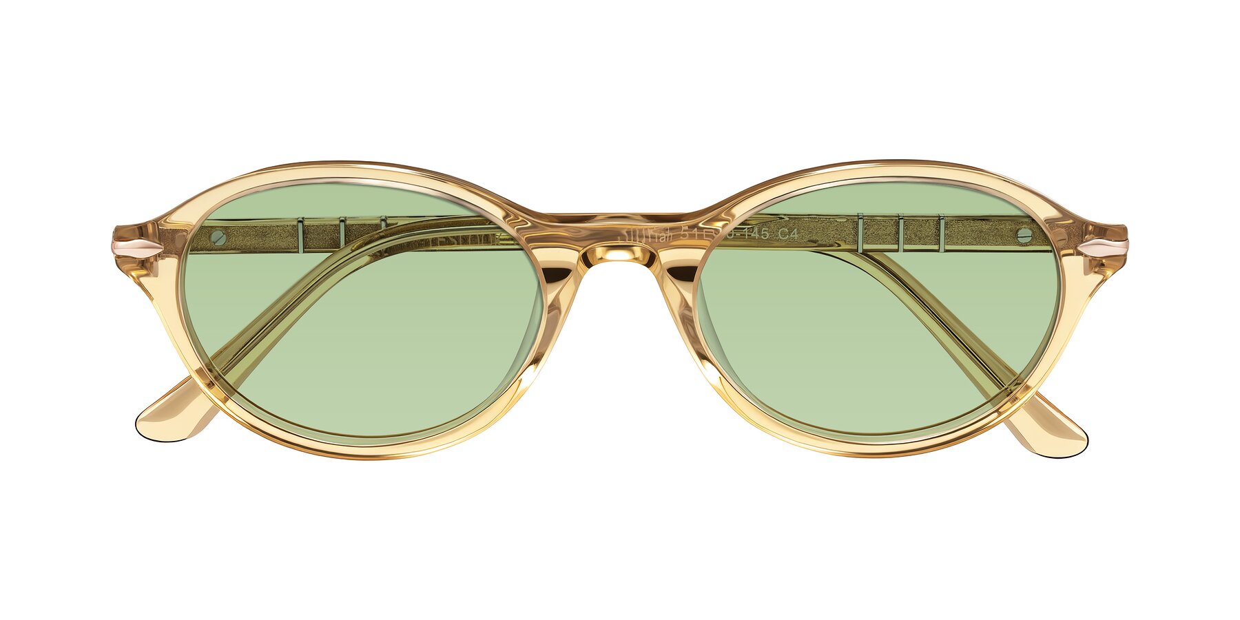 Folded Front of Sidriah in Transparent Amber with Medium Green Tinted Lenses