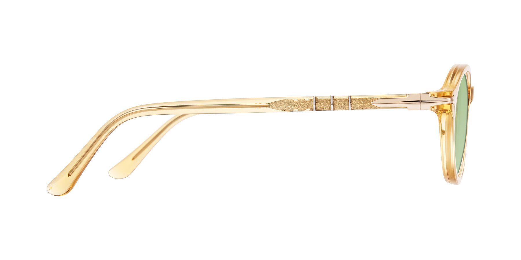 Side of Sidriah in Transparent Amber with Medium Green Tinted Lenses