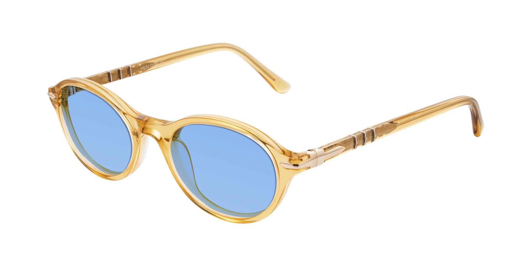 Angle of Sidriah in Transparent Amber with Medium Blue Tinted Lenses