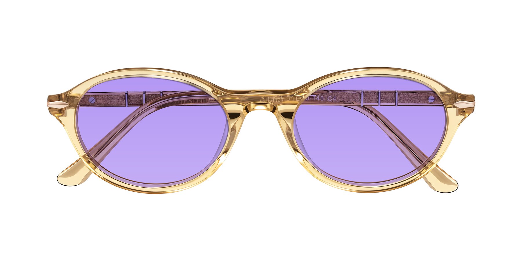 Folded Front of Sidriah in Transparent Amber with Medium Purple Tinted Lenses