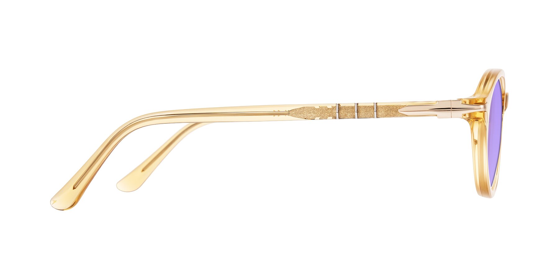 Side of Sidriah in Transparent Amber with Medium Purple Tinted Lenses