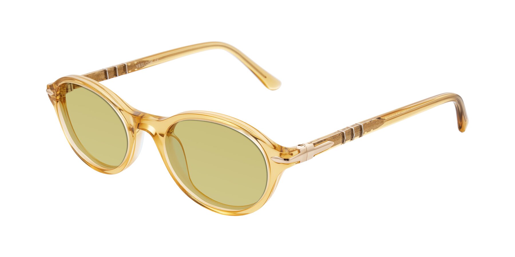 Angle of Sidriah in Transparent Amber with Medium Champagne Tinted Lenses