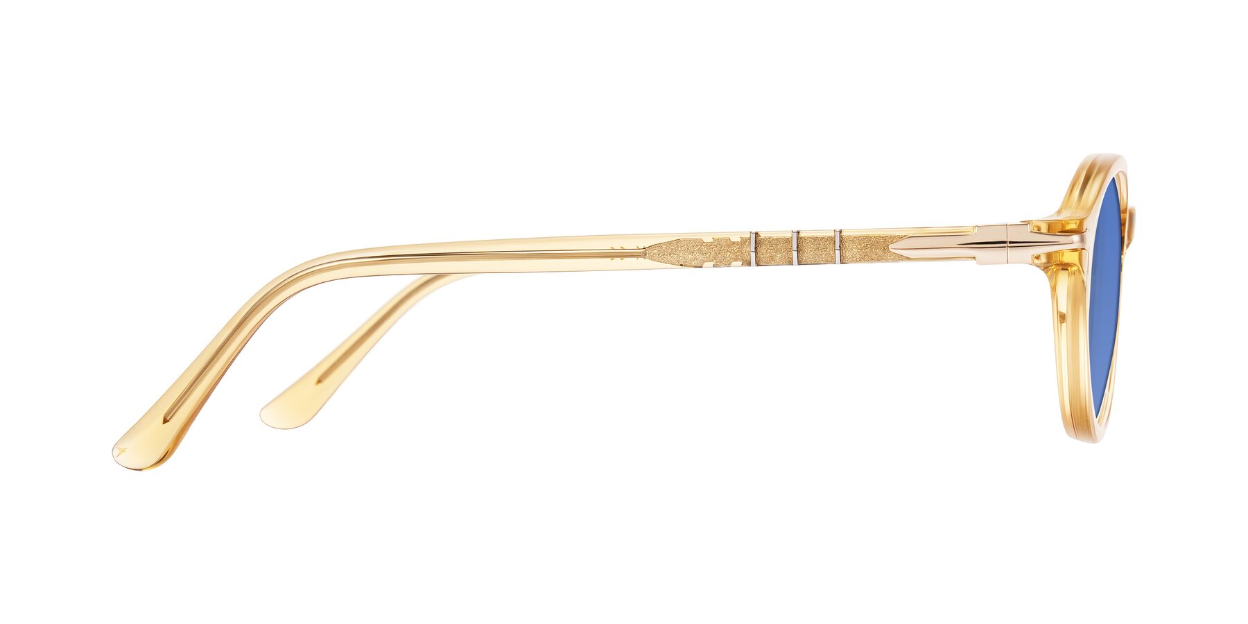 Side of Sidriah in Transparent Amber with Blue Tinted Lenses