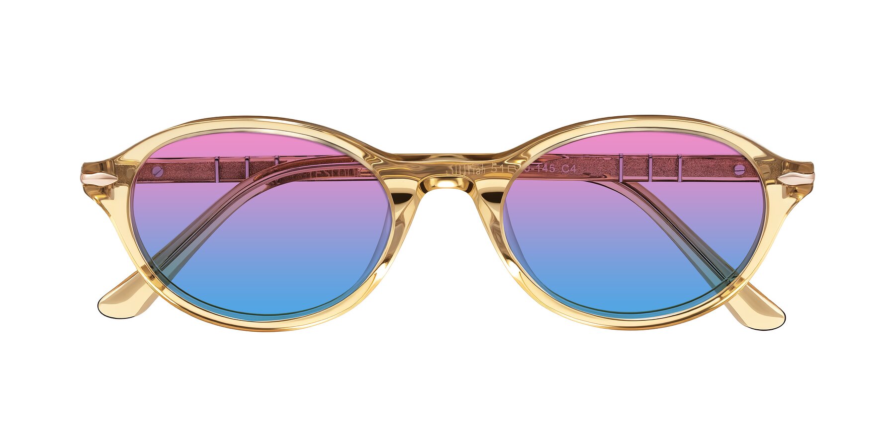 Folded Front of Sidriah in Transparent Amber with Pink / Blue Gradient Lenses