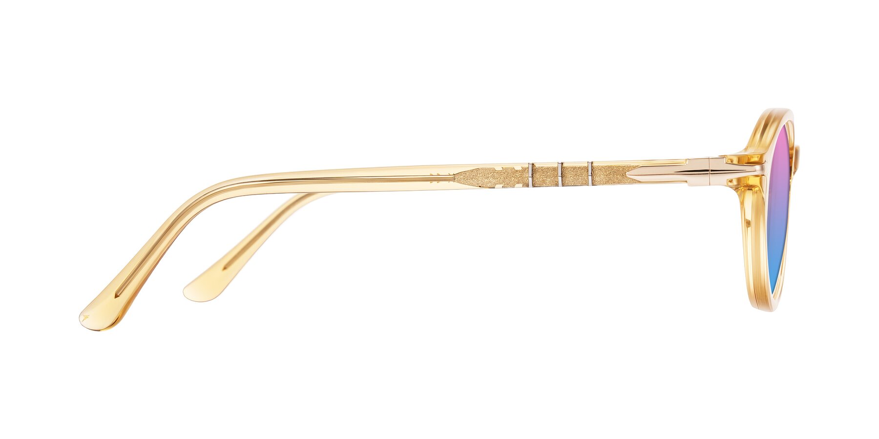 Side of Sidriah in Transparent Amber with Pink / Blue Gradient Lenses
