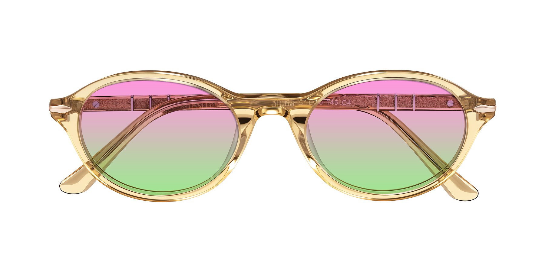 Folded Front of Sidriah in Transparent Amber with Pink / Green Gradient Lenses