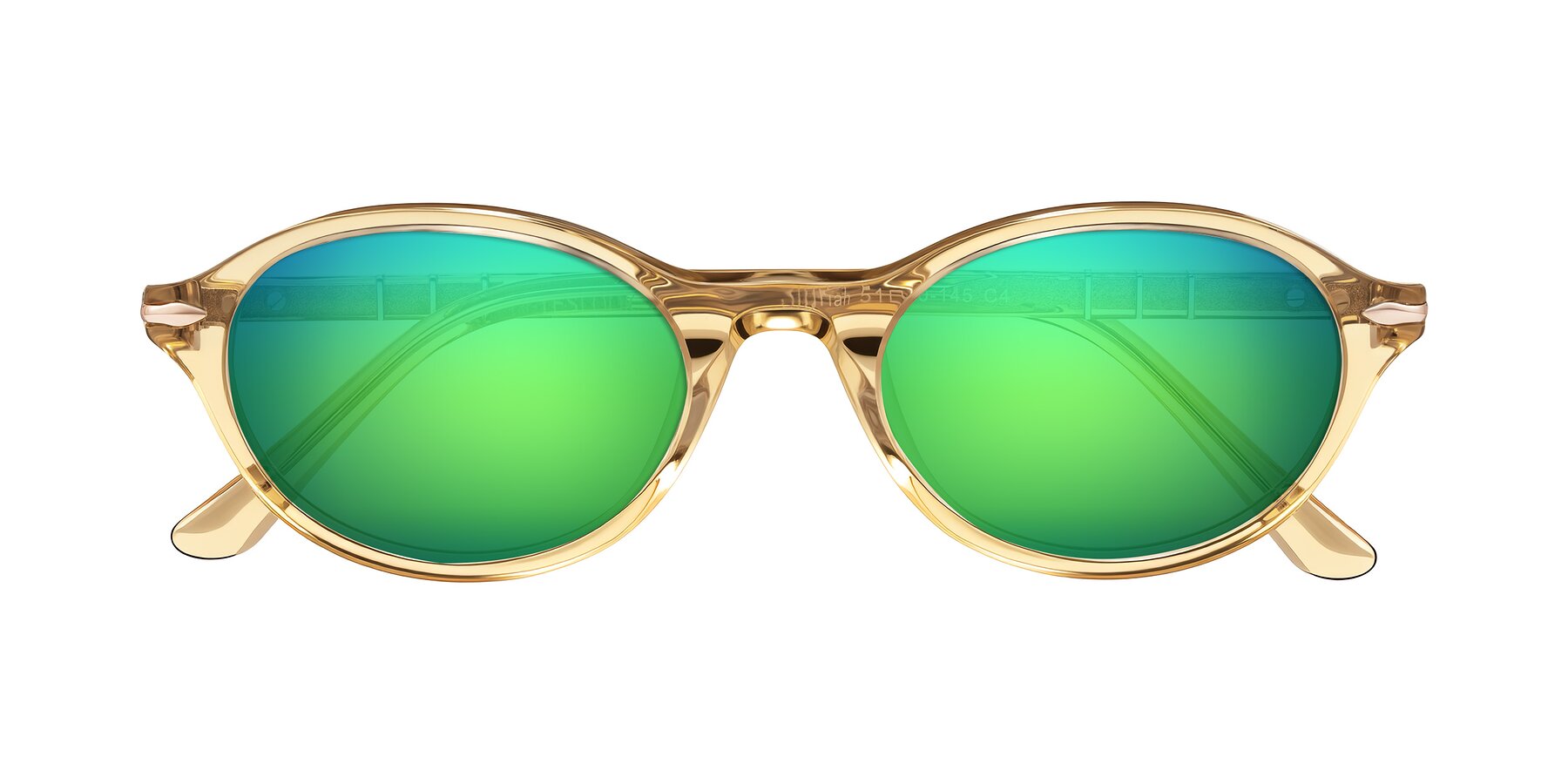 Folded Front of Sidriah in Transparent Amber with Green Mirrored Lenses